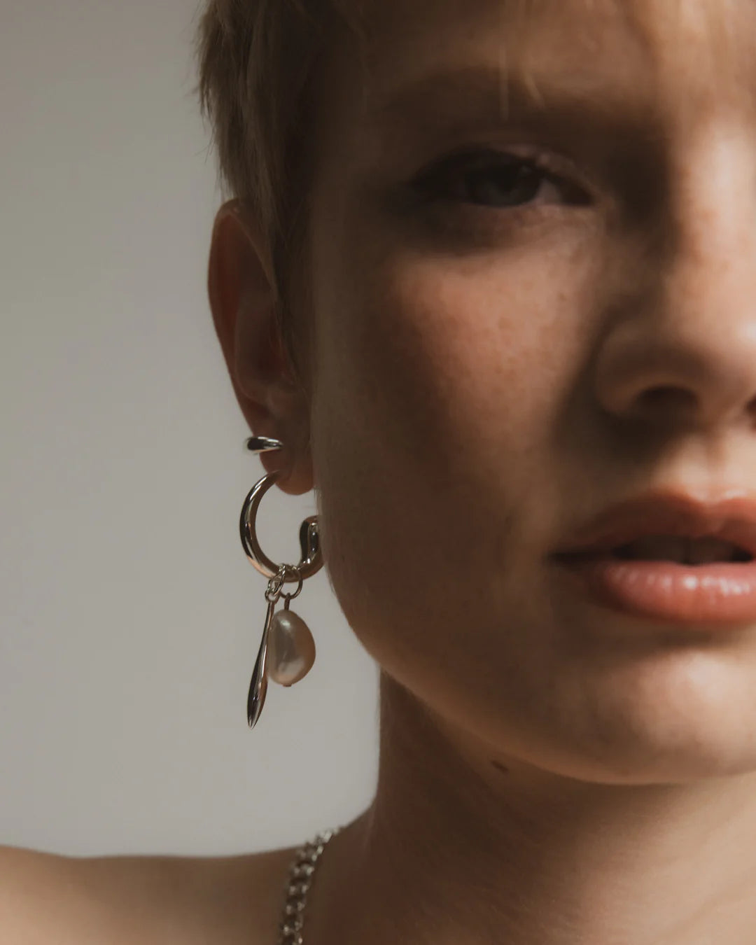 F+H Swirl Statement Charm Earrings GOLD + PEARL