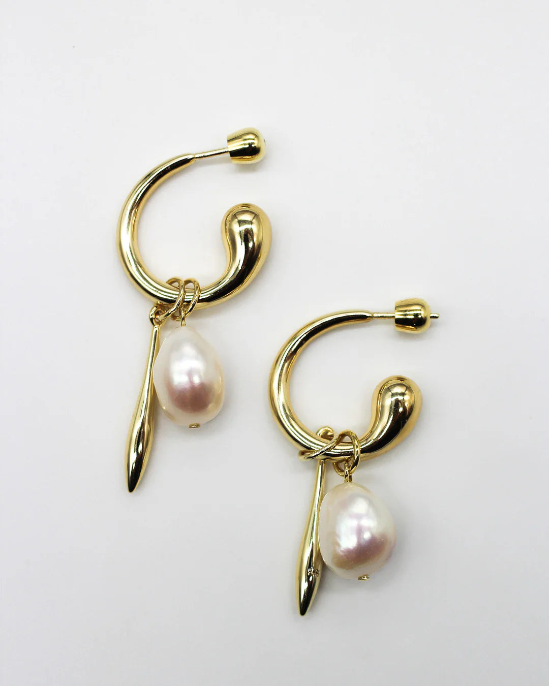 F+H Swirl Statement Charm Earrings GOLD + PEARL