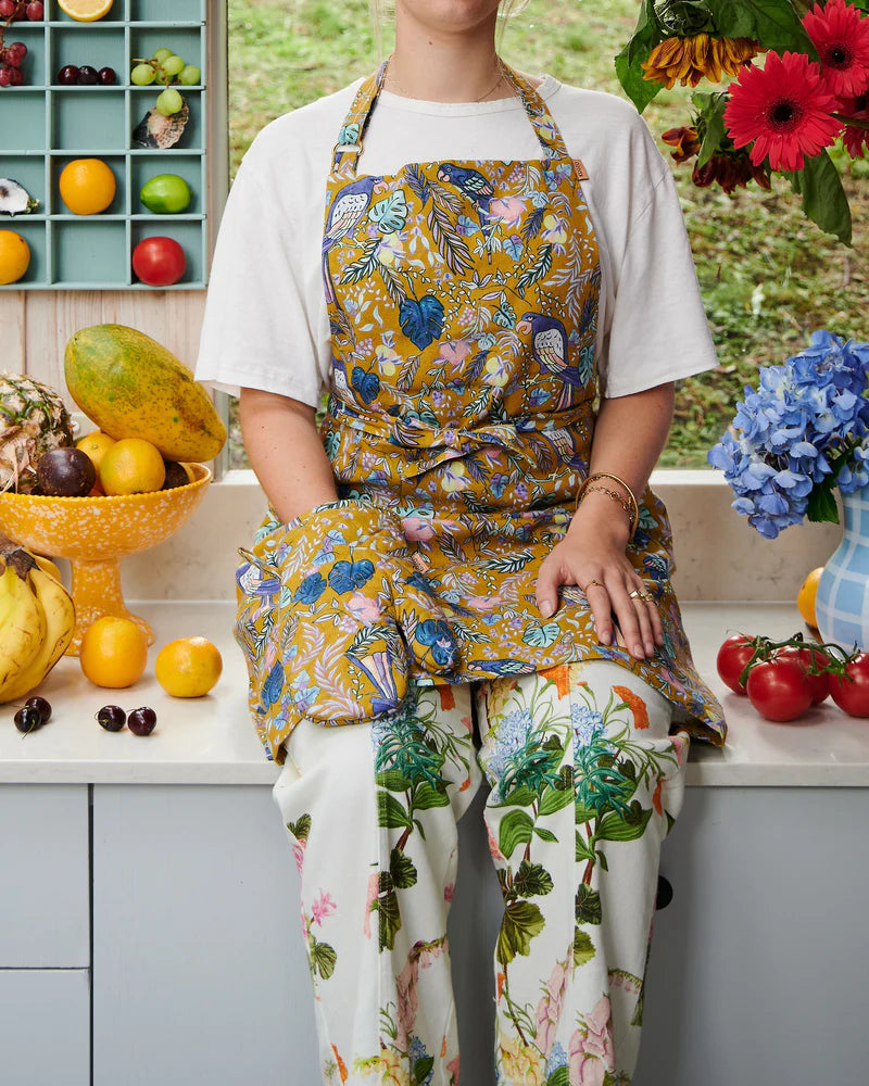 KIP & CO Linen Apron BIRDS OF PARADISE