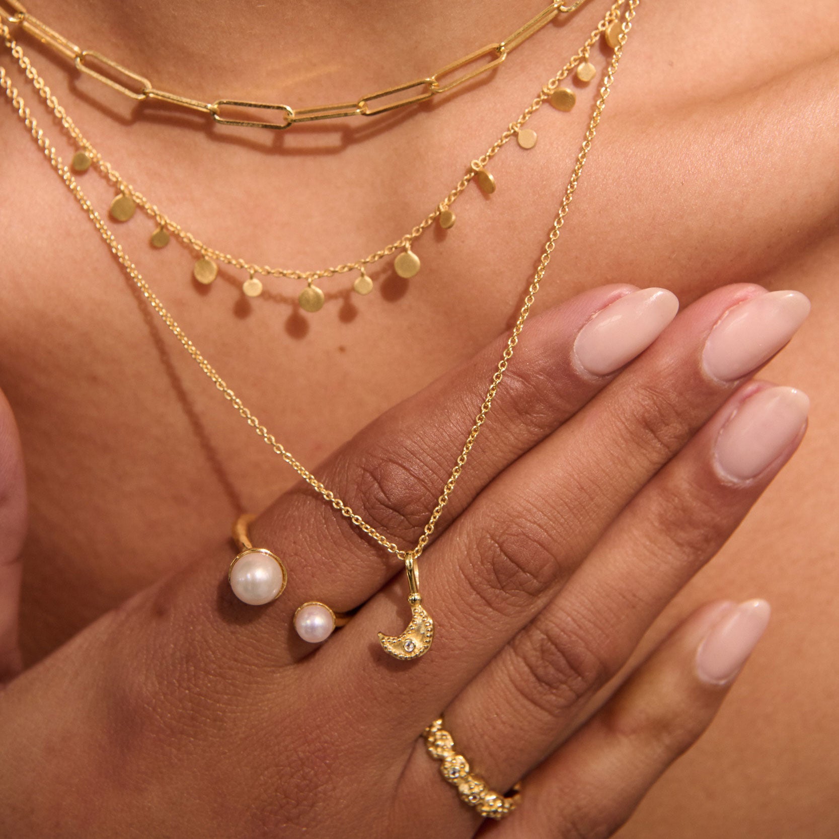 MURKANI Night Sky Moon Charm Necklace GOLD