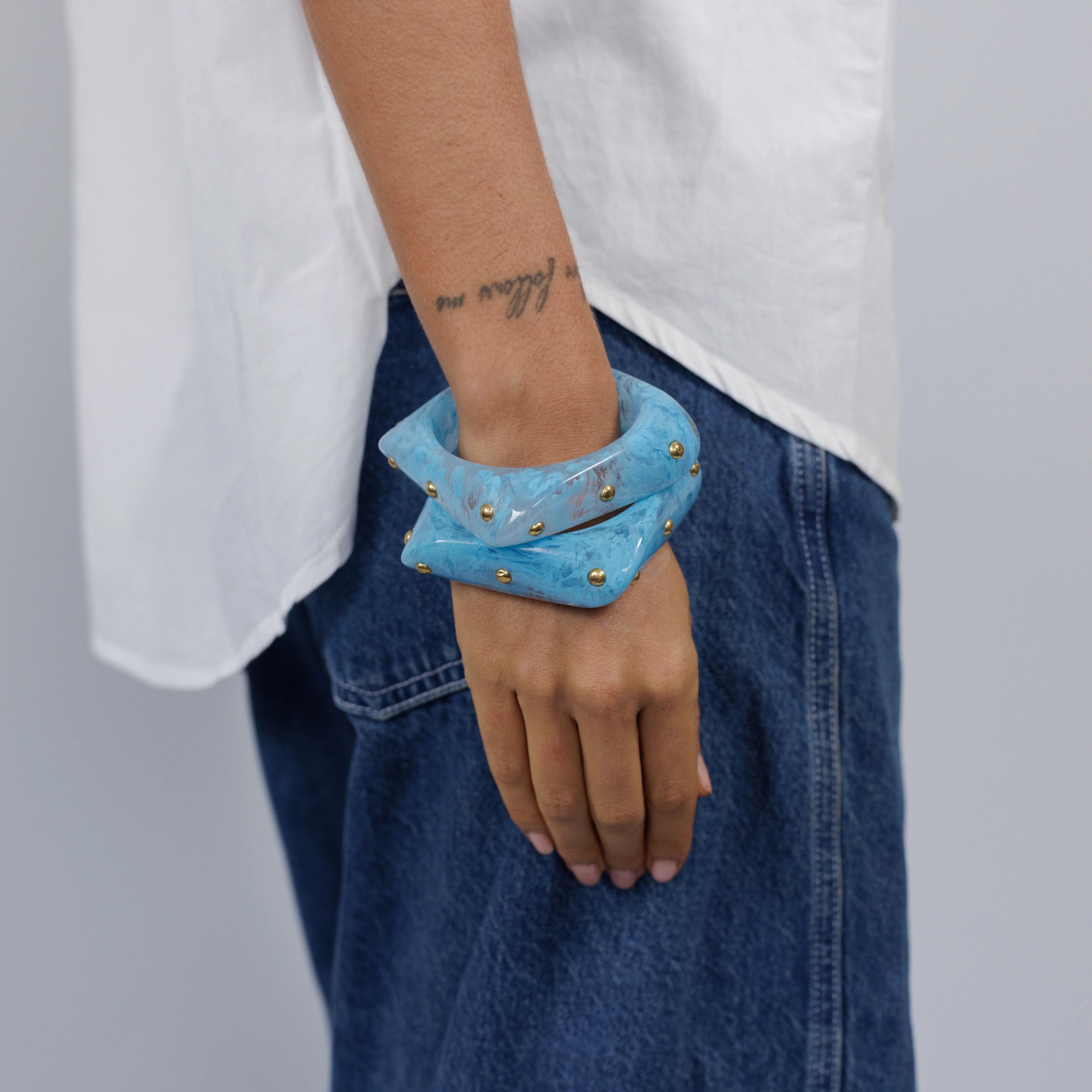 Resin Bangle Gold Studs BLUE