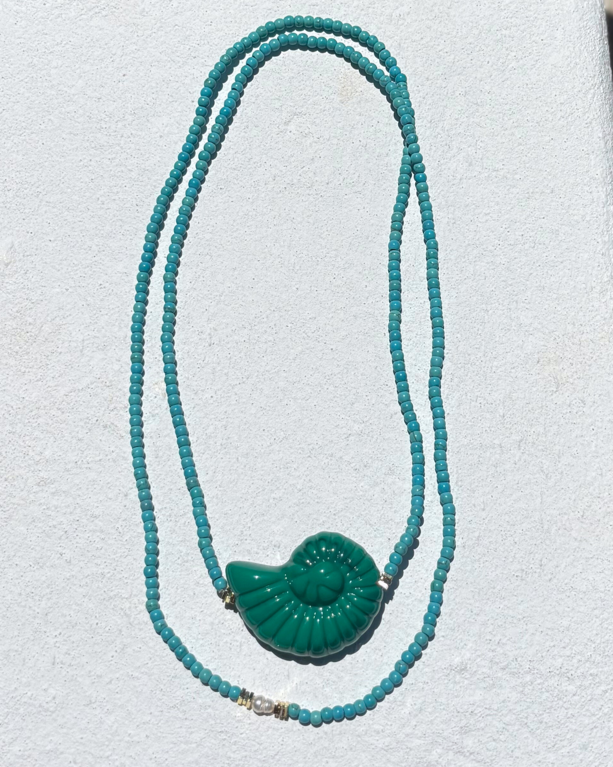 HEI TAI Milos Shell Necklace GREEN/AQUA