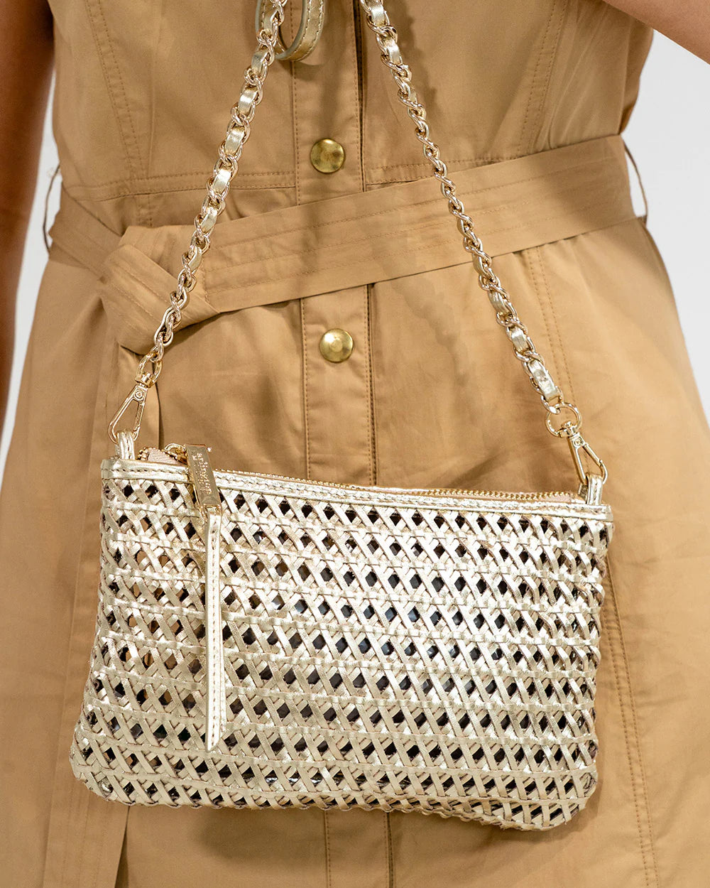 ARLINGTON MILNE Molly Crossbody Bag GOLD WEAVE