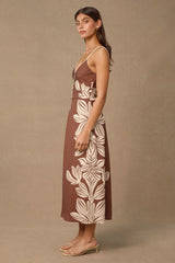 MON RENN Palmera Midi Dress COCOA FLORAL