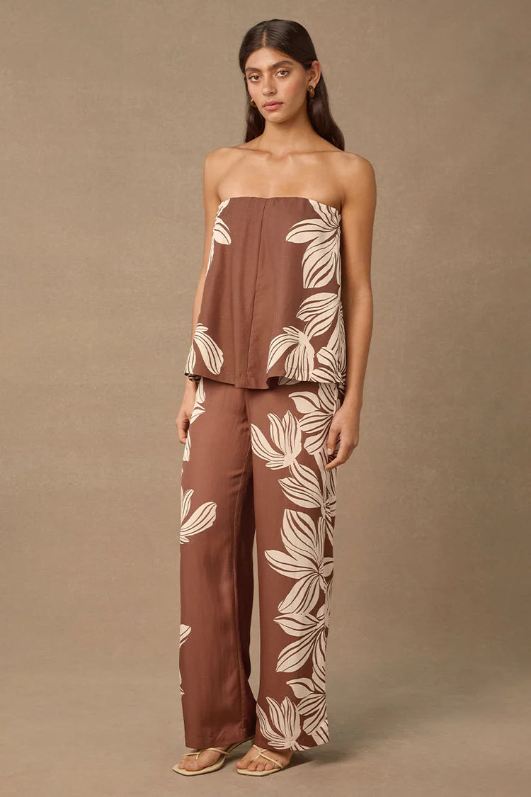 MON RENN Palmera Strapless Top COCOA FLORAL