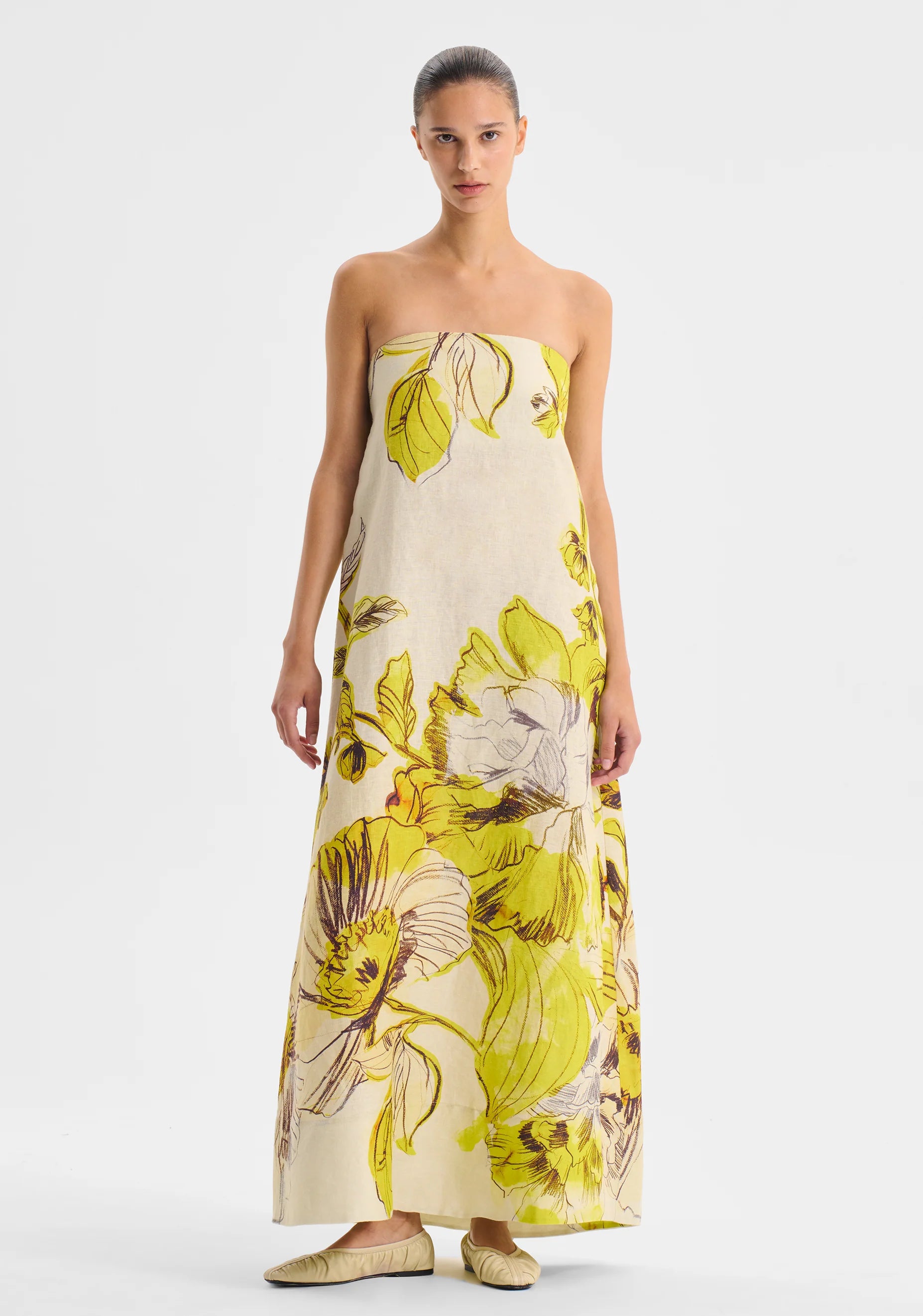 MORRISON Mae Linen Strapless Dress LEMON