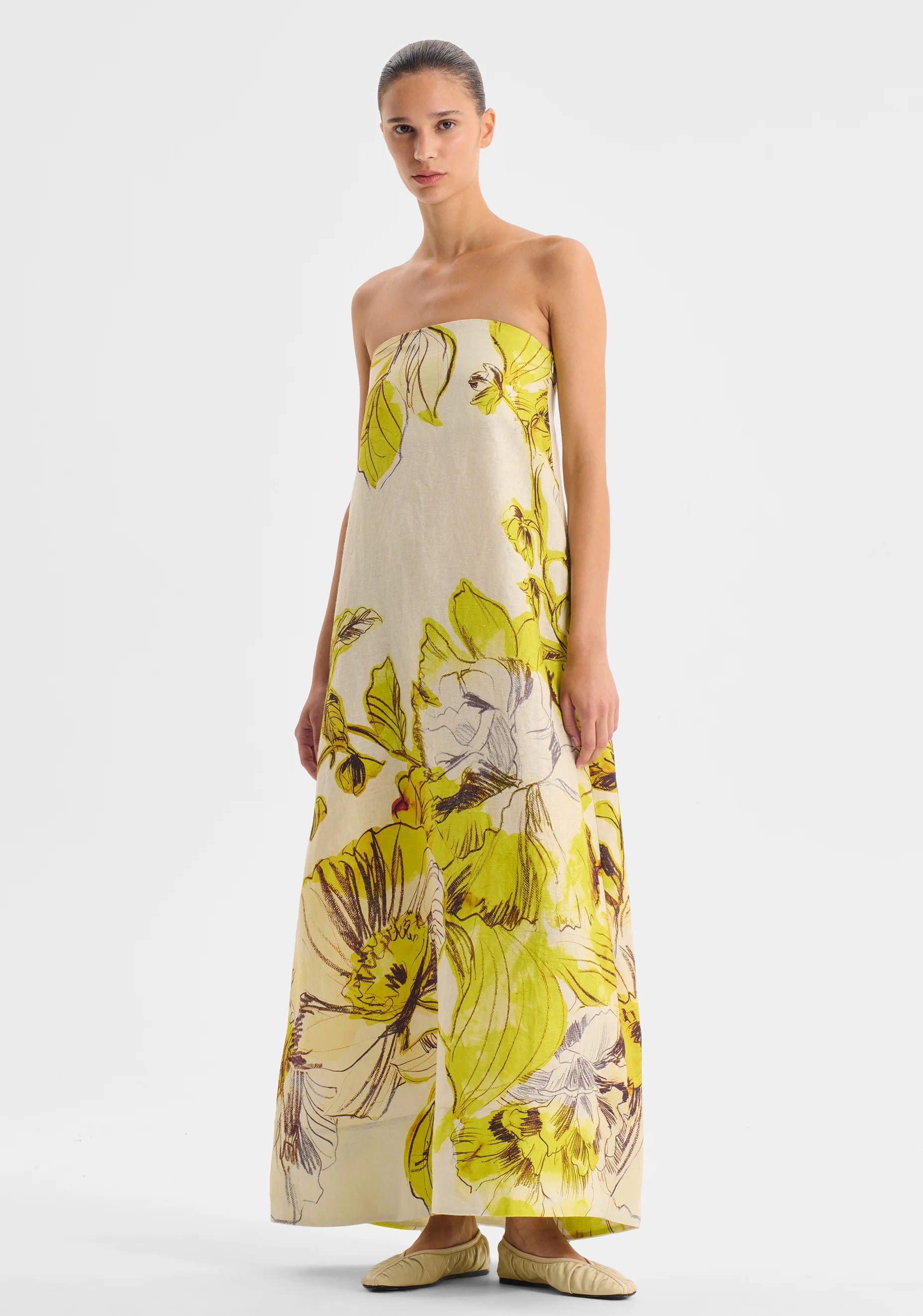 MORRISON Mae Linen Strapless Dress LEMON