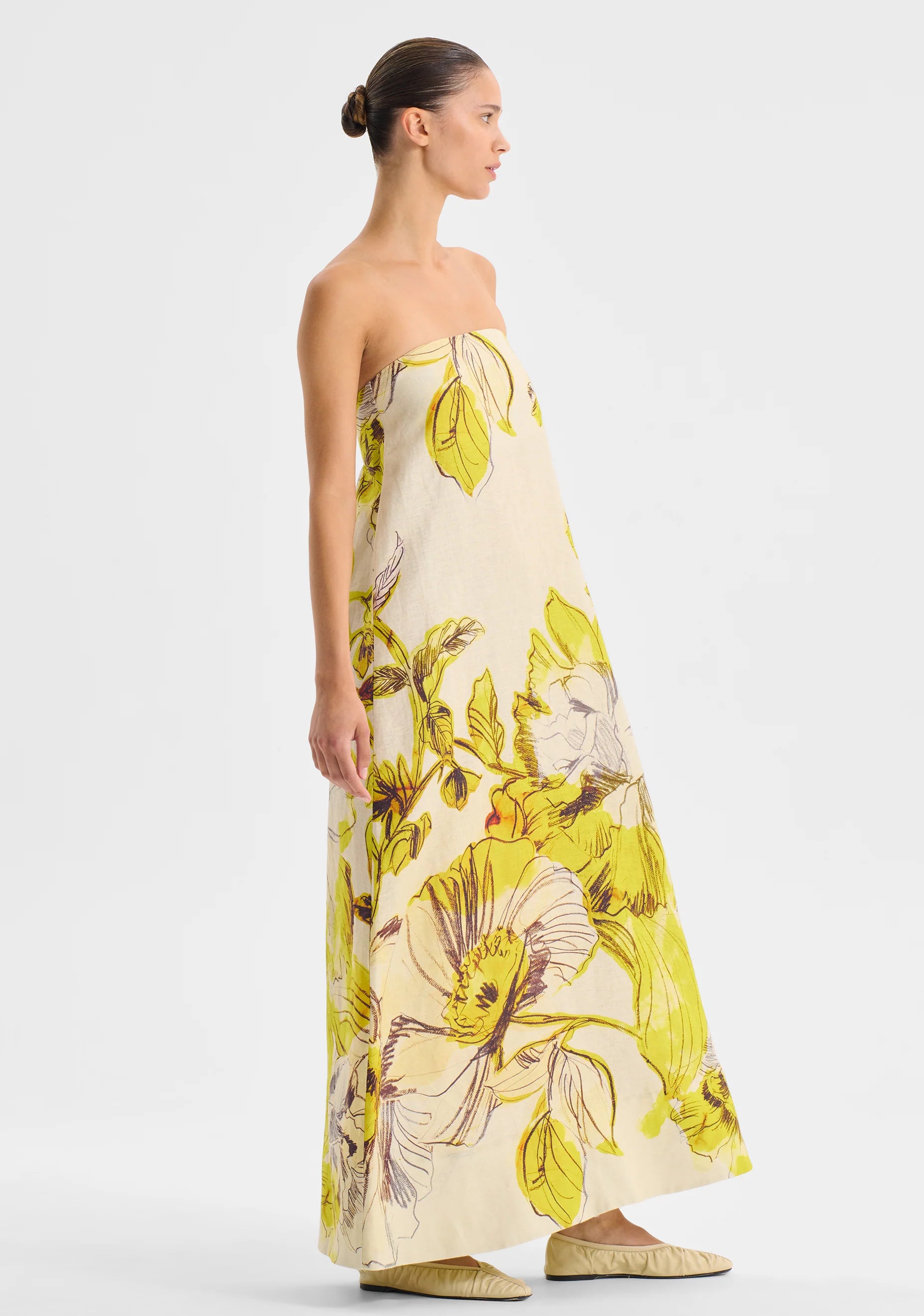 MORRISON Mae Linen Strapless Dress LEMON