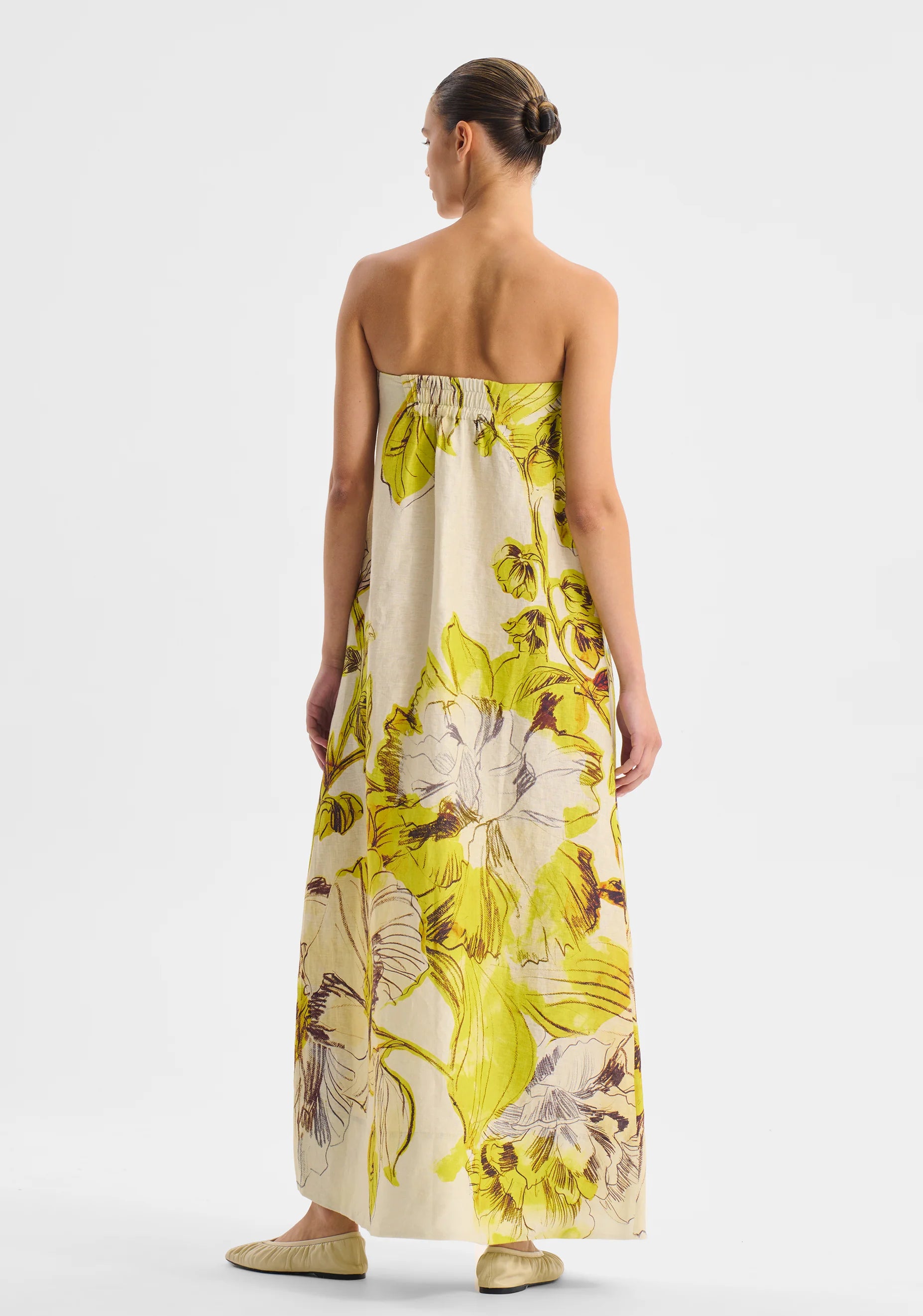 MORRISON Mae Linen Strapless Dress LEMON