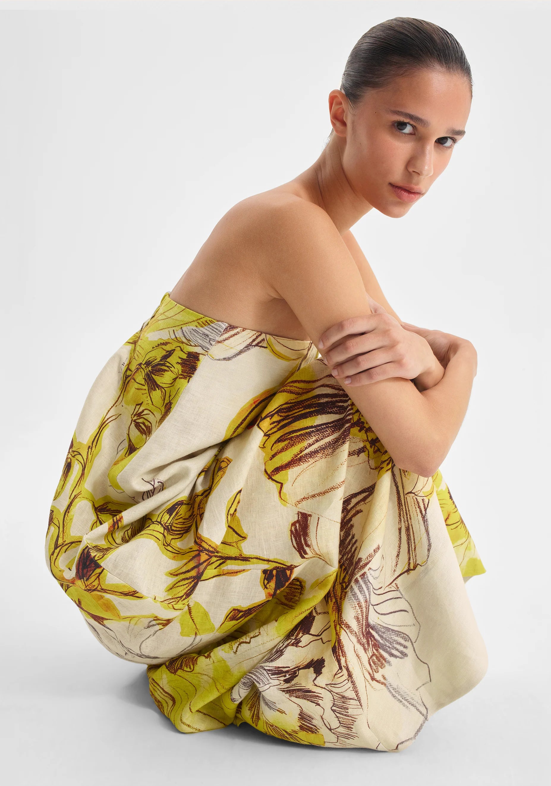 MORRISON Mae Linen Strapless Dress LEMON