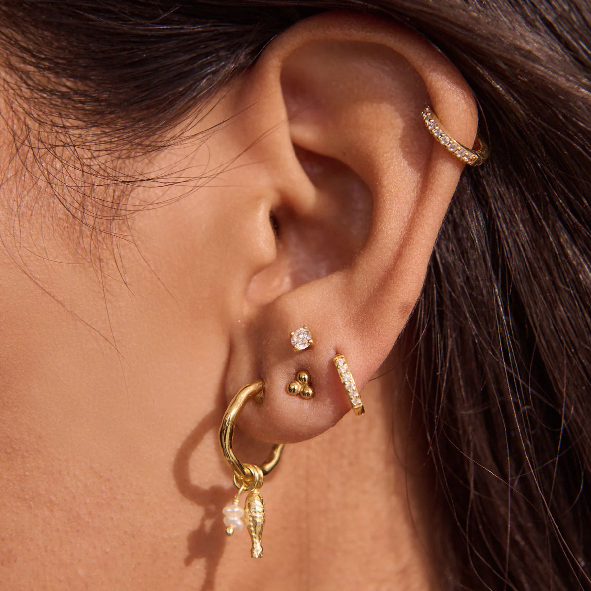 MURKANI Of the Sea Pearl Hoop with Fish GOLD