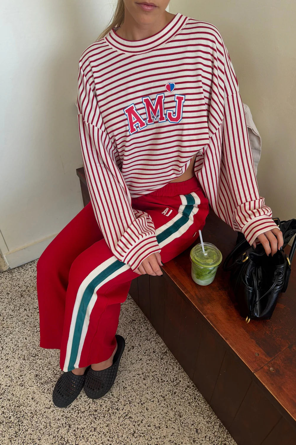 ARAMINTA JAMES Waffle Long Sleeve Top RED ALERT