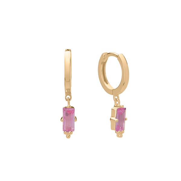 MURKANI Hanging Baguette Huggie PINK QUARTZ GOLD