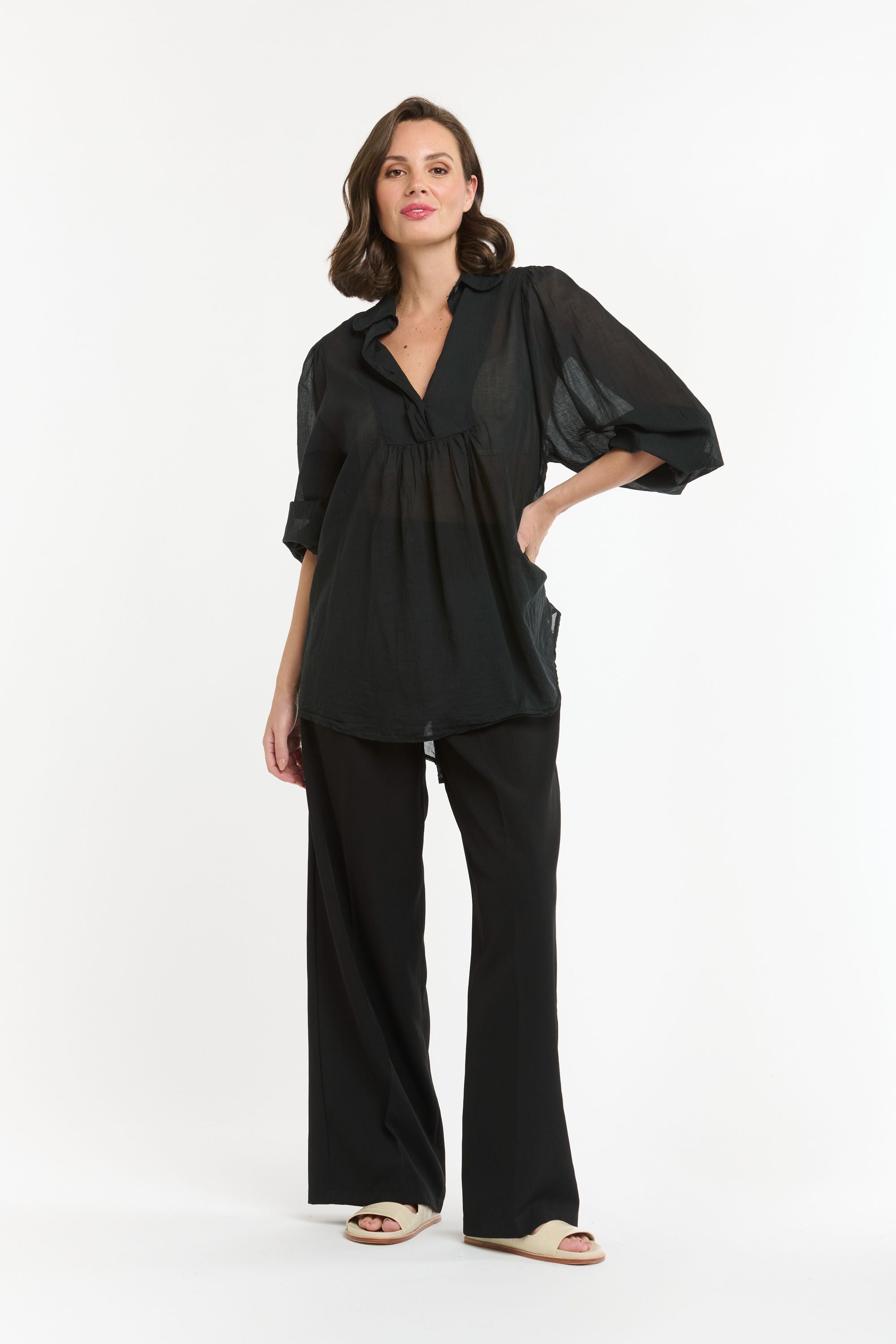 URBAN LUXURY Boho Shirt BLACK