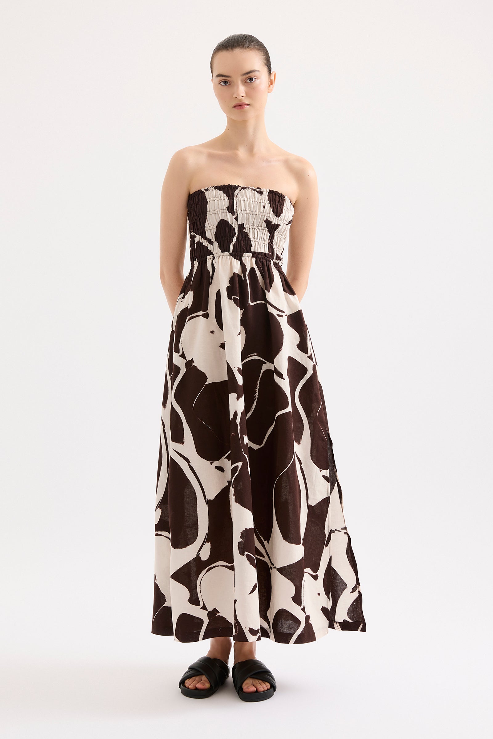 NUDE LUCY Ombra Shirred Maxi Dress