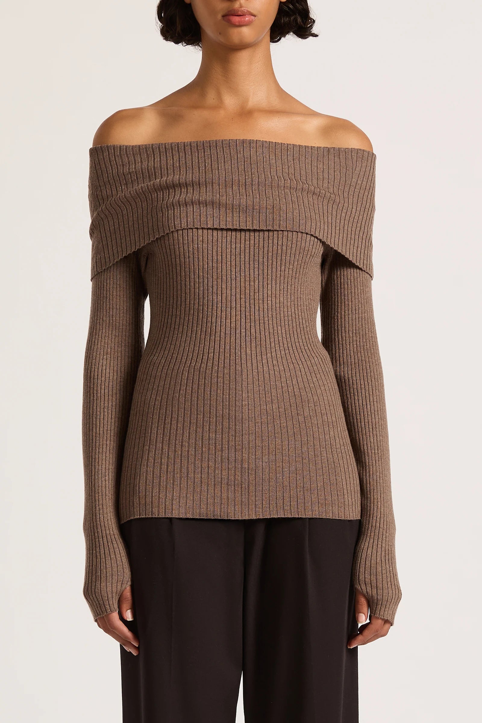 NL Krishna Off Shoulder Knit MOCHA