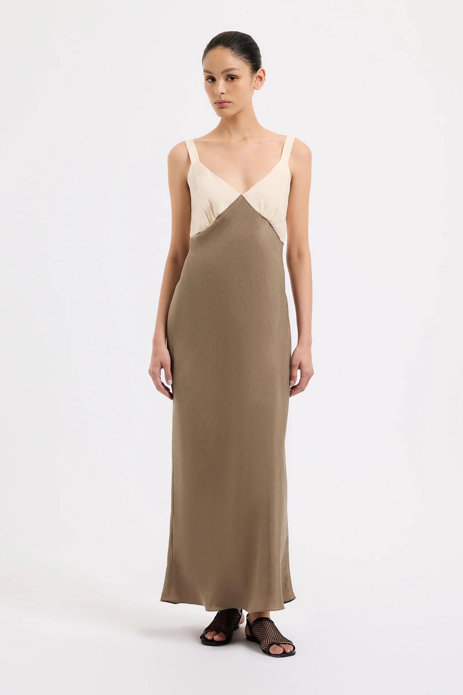 NUDE LUCY Seshni Tencel Slip Dress CHESTNUT SPLICE