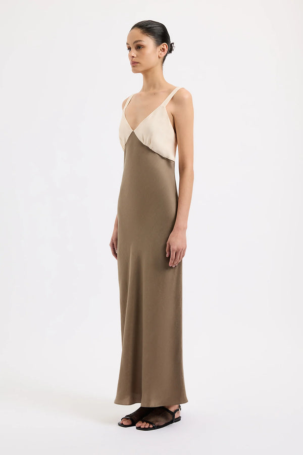 NUDE LUCY Seshni Tencel Slip Dress CHESTNUT SPLICE