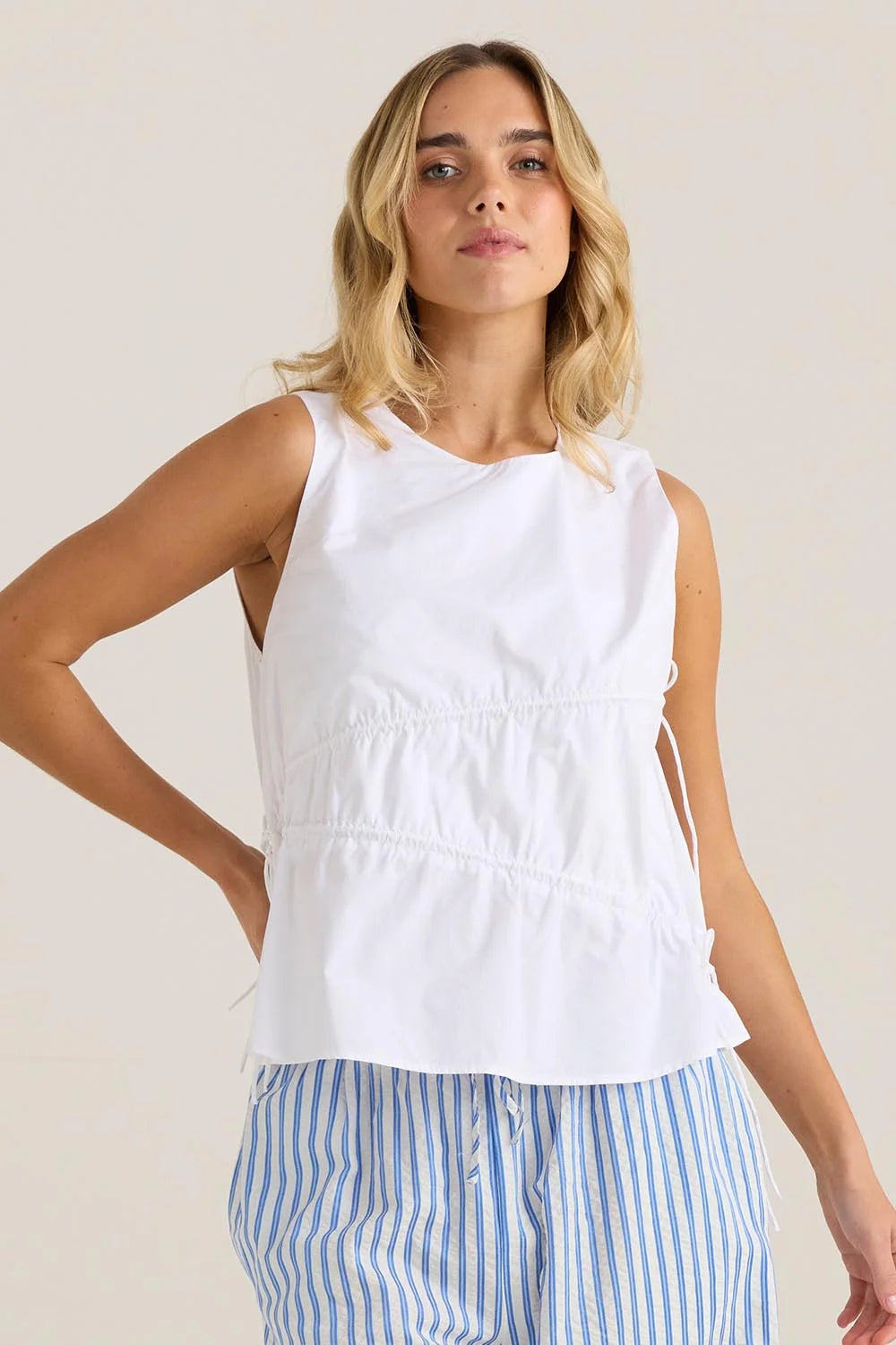 SASS Elin Gathered Tie Top WHITE