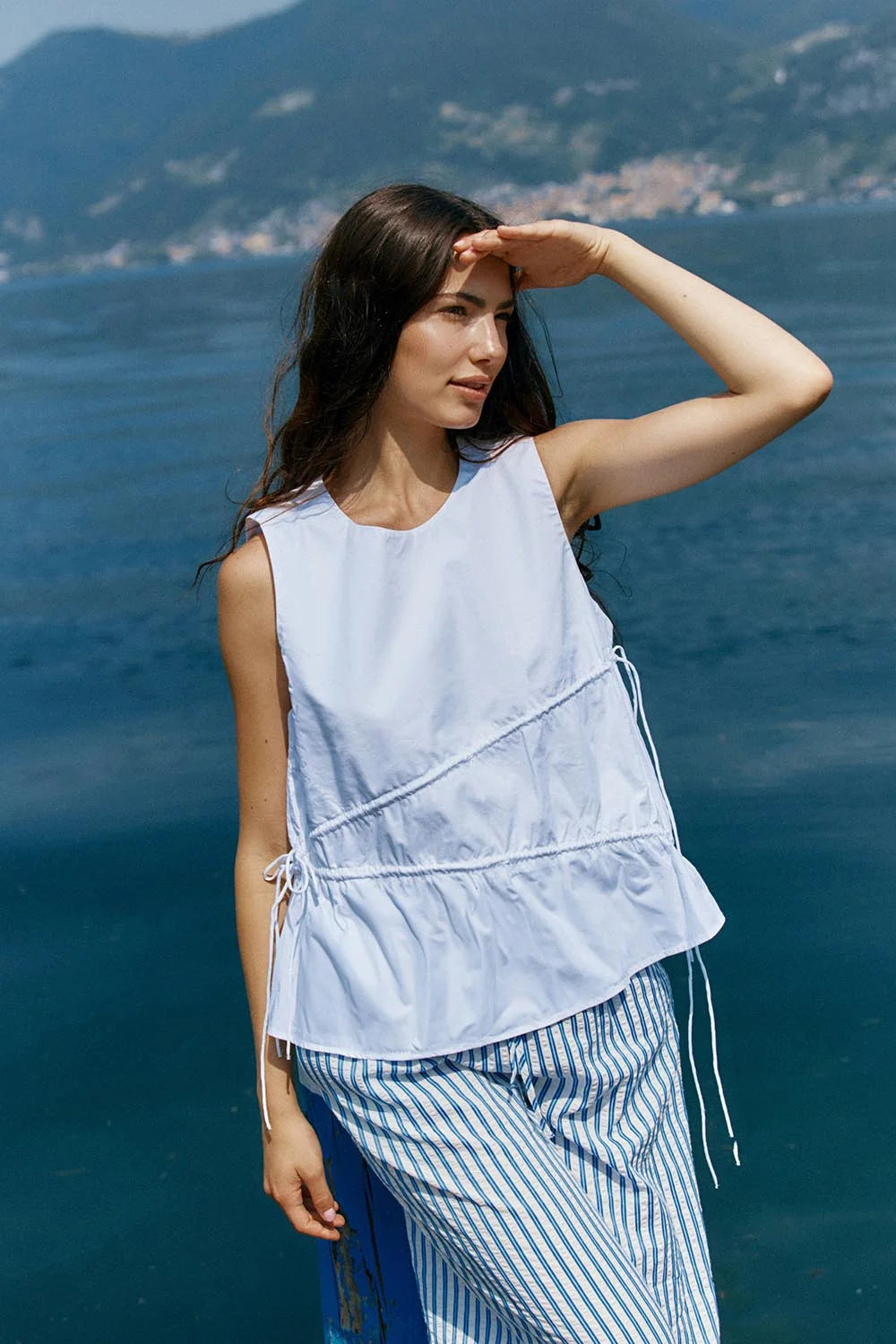 SASS Elin Gathered Tie Top WHITE