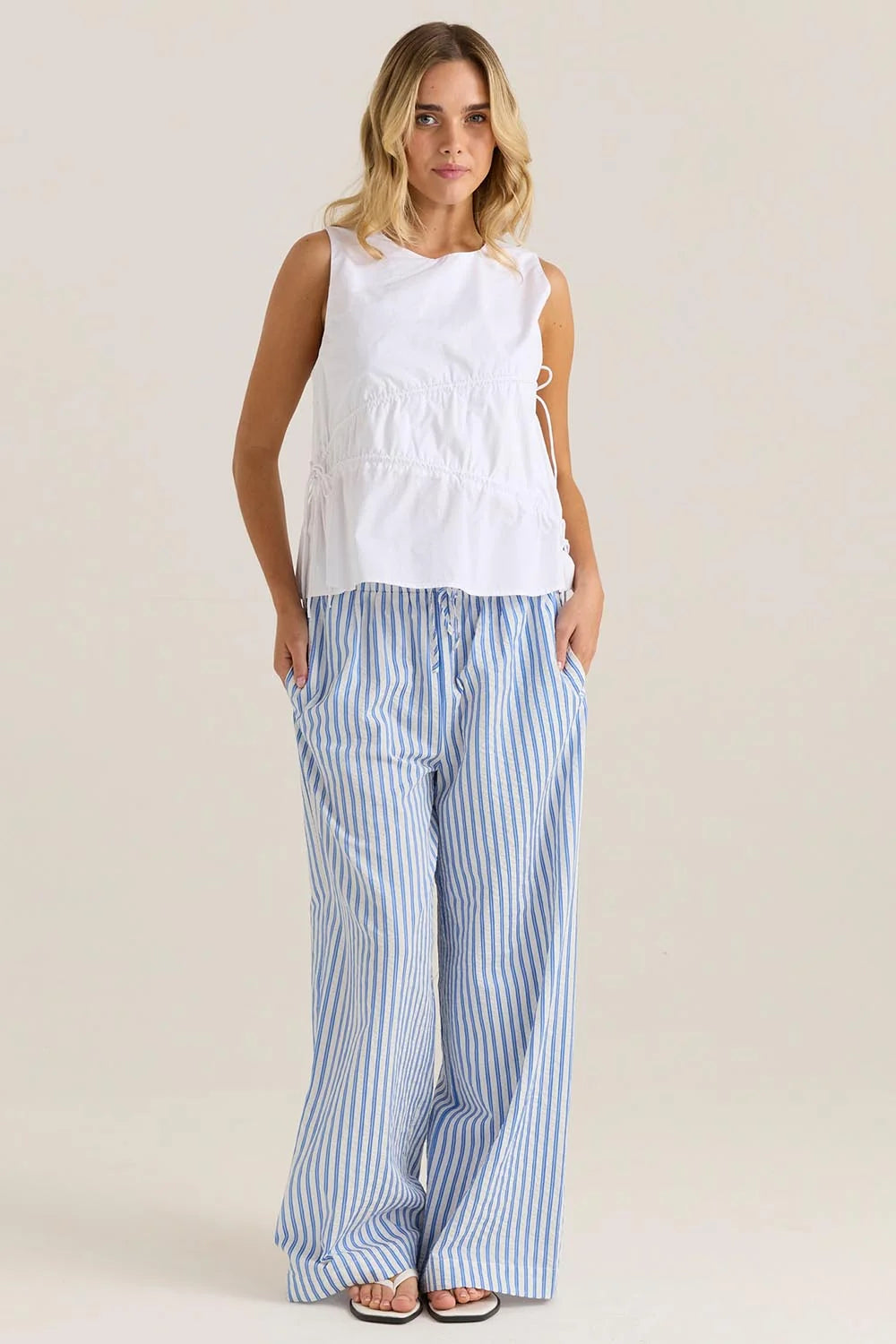SASS Elin Gathered Tie Top WHITE