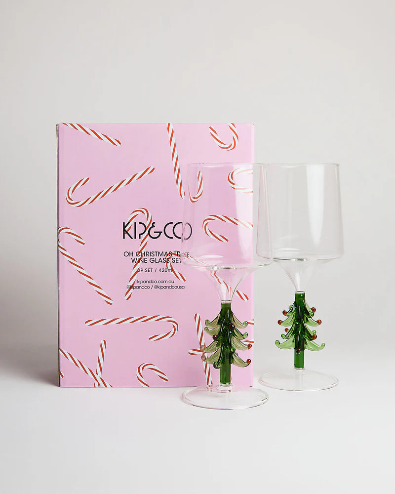 KIP & CO Wine Glass Set 2 OH CHRISTMAS TREE