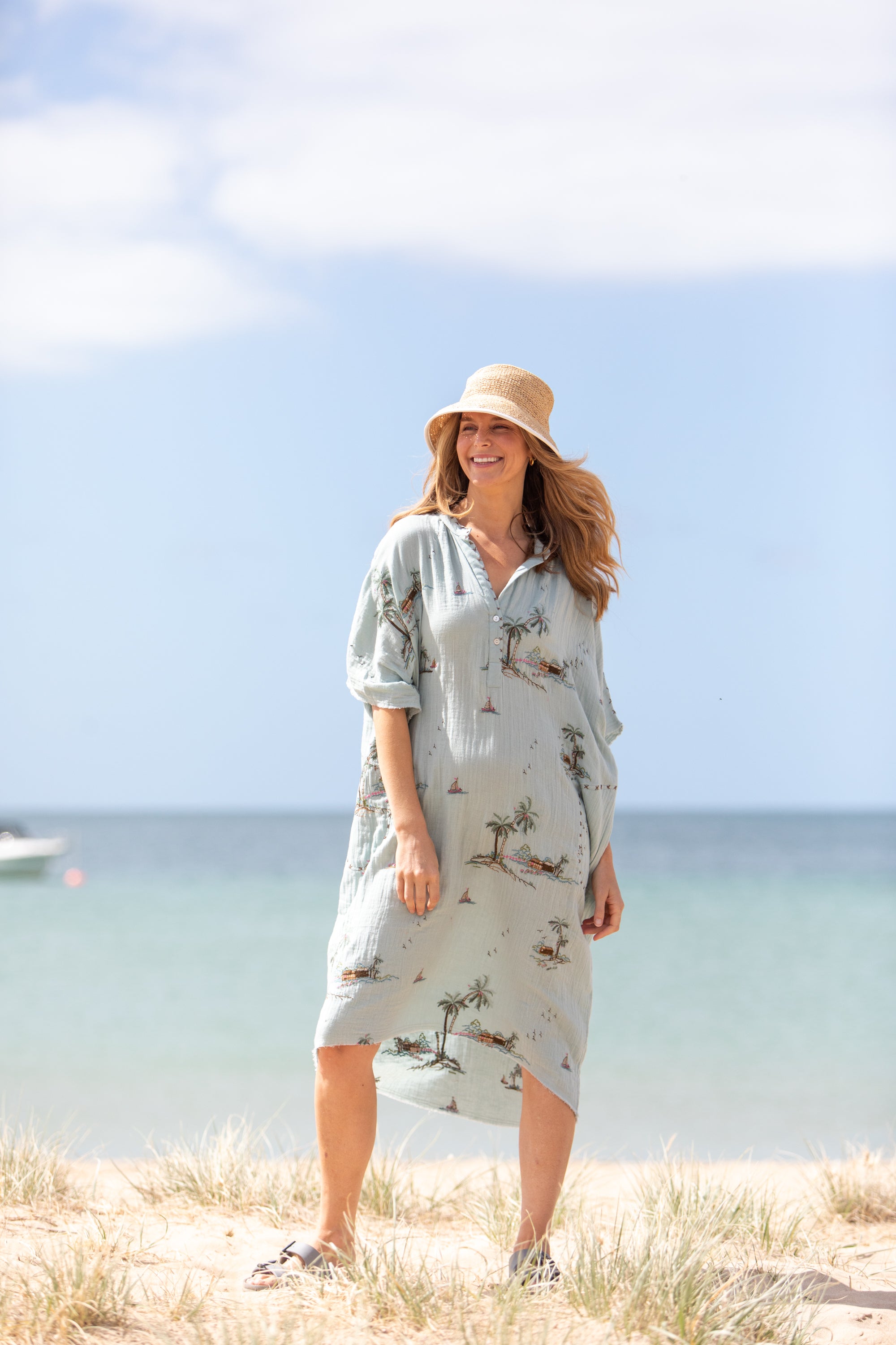 MANDALAY Yas Palms Caftan Blue