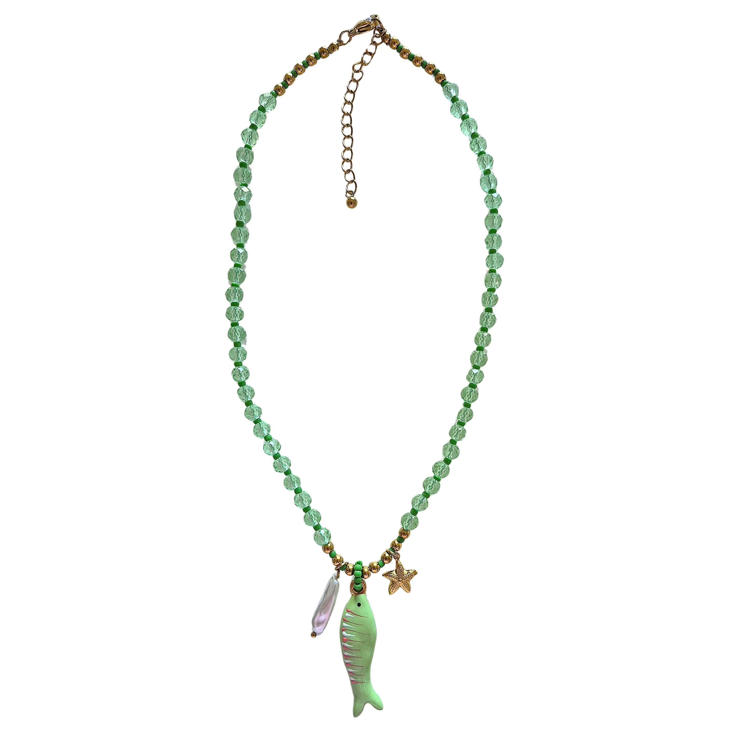 Crystal Necklace GREEN FISH