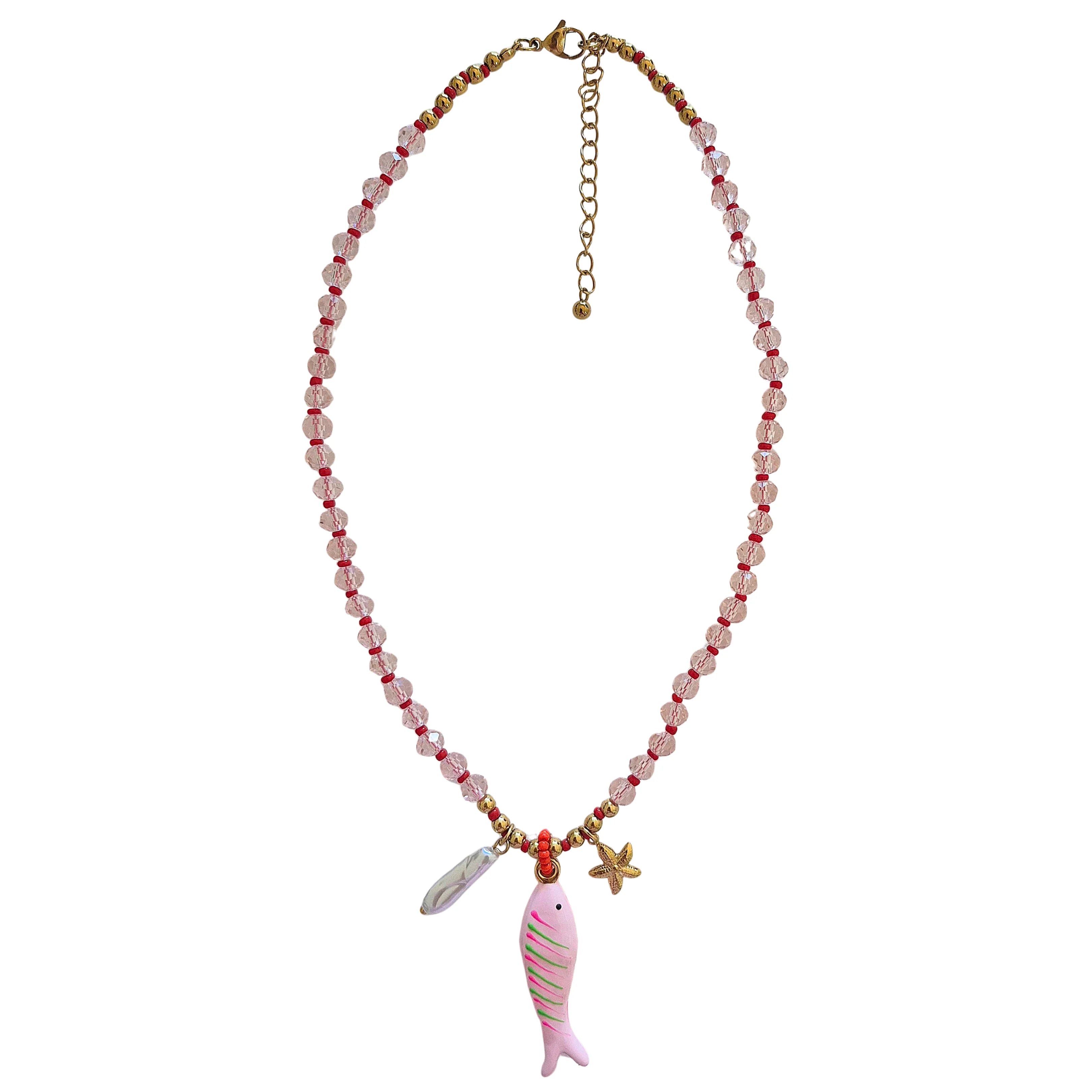 Crystal Necklace PINK FISH
