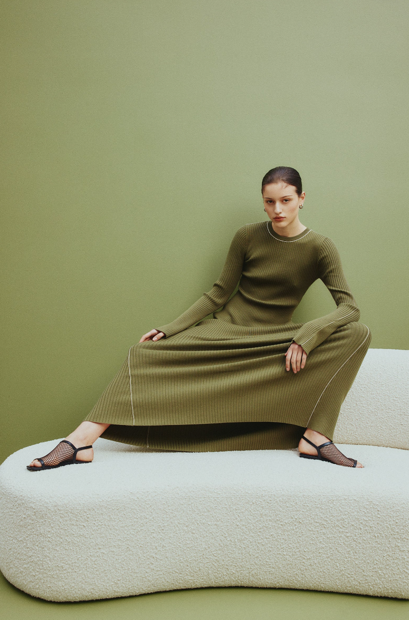 NL Gaia Knit Maxi Dress OLIVE