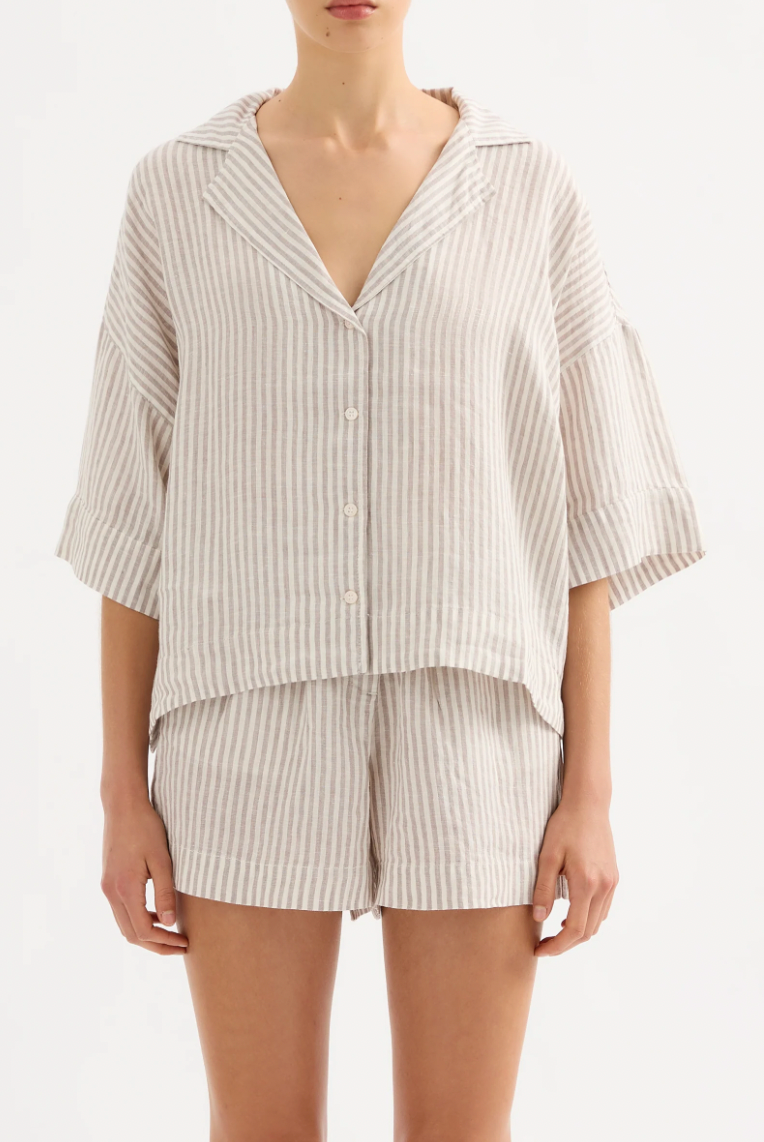 Nude Lucy Lounge Linen Shirt SILVER STRIPE