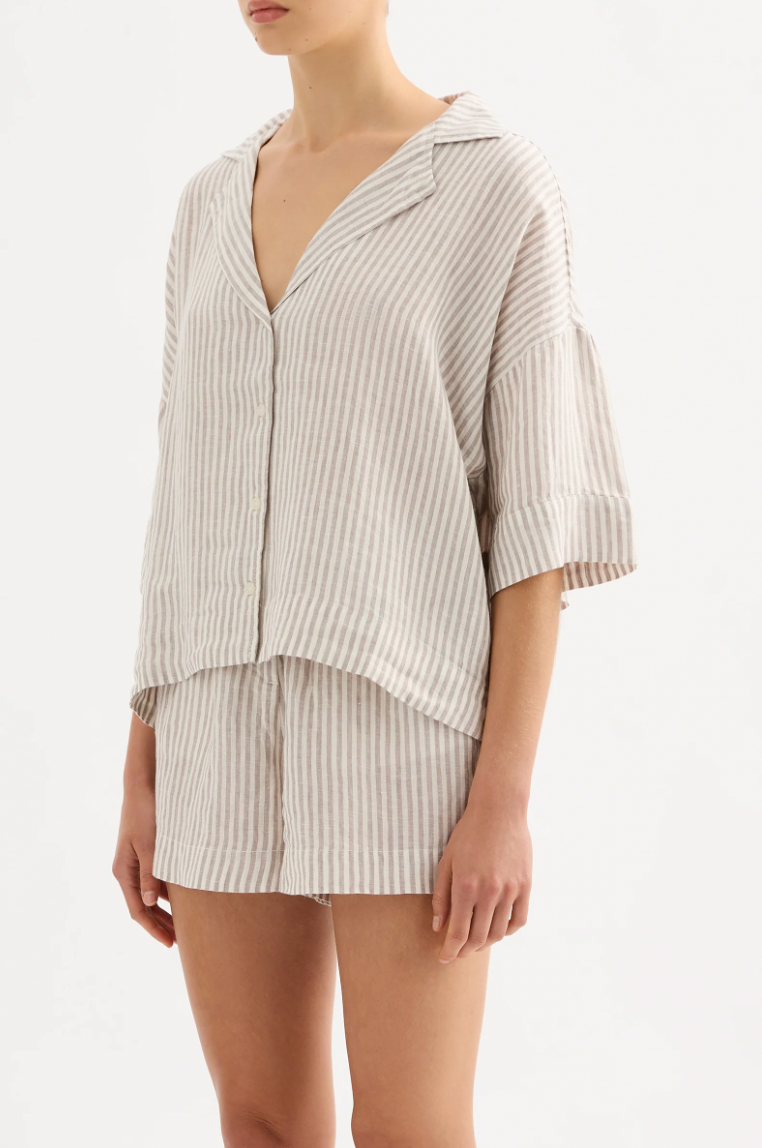 Nude Lucy Lounge Linen Shirt SILVER STRIPE