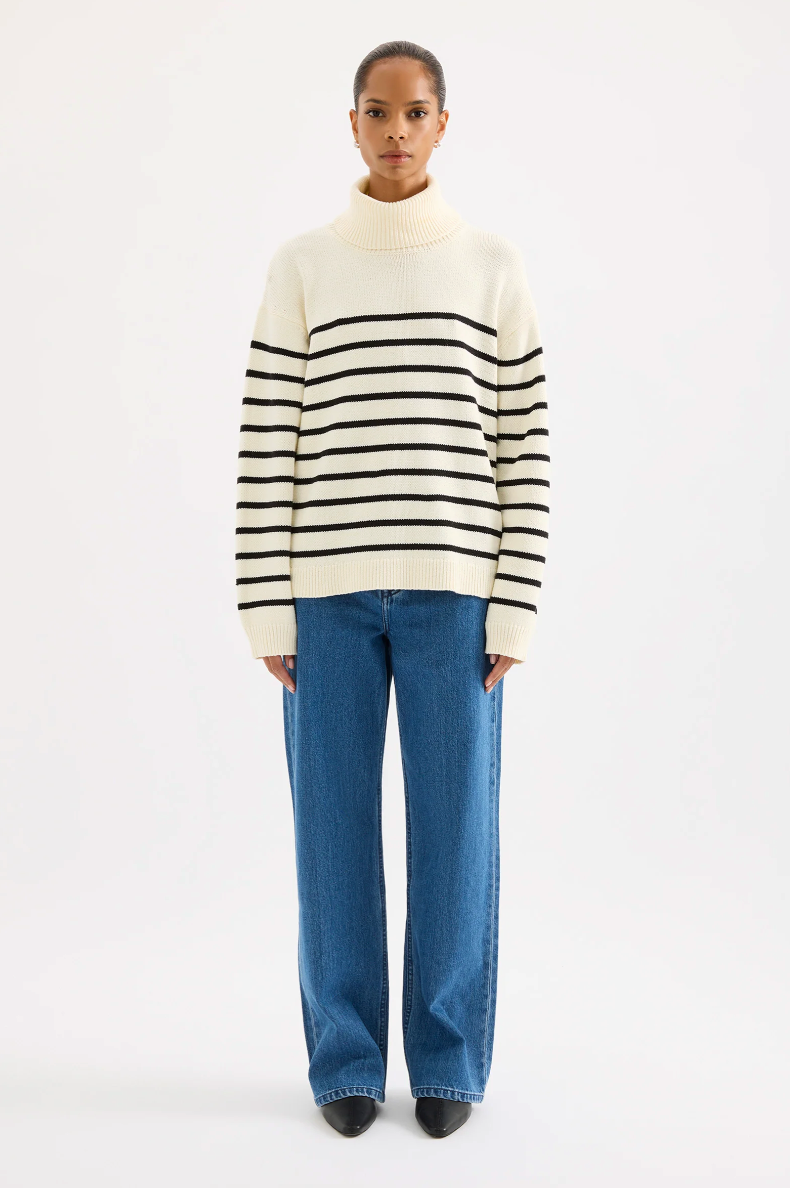 NUDE LUCY Perri Turtleneck Knit BLACK STRIPE