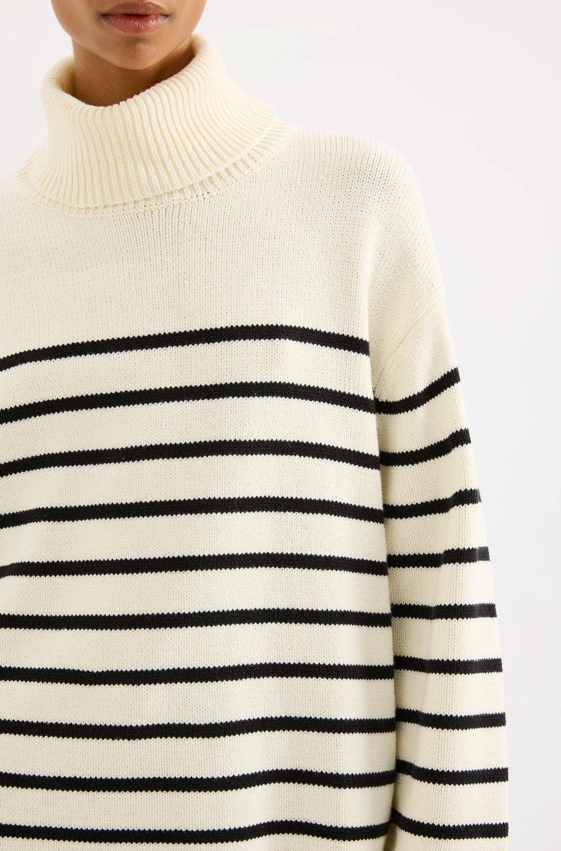 NUDE LUCY Perri Turtleneck Knit BLACK STRIPE