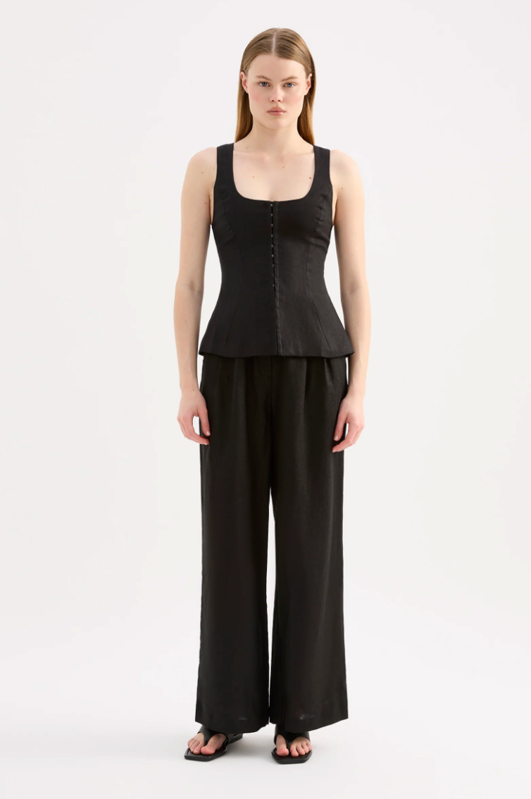 NUDE LUCY Quinn Linen Vest BLACK