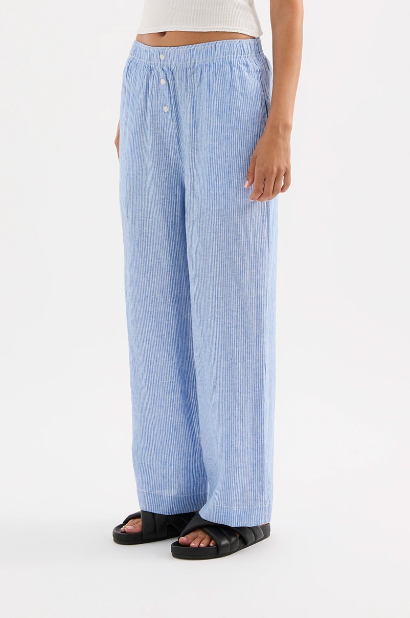 NUDE LUCY Lounge Crop Linen Pant BLUE STRIPE