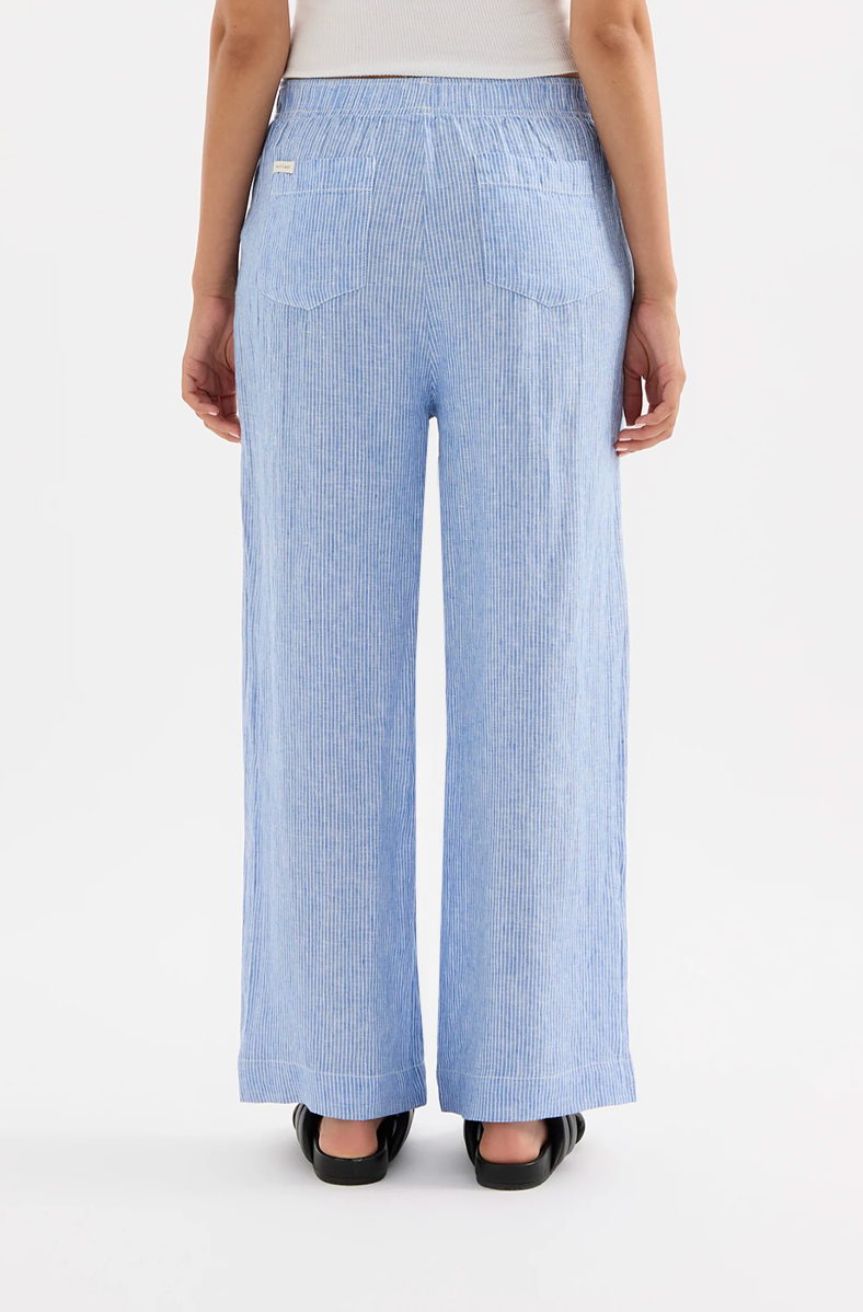 NUDE LUCY Lounge Crop Linen Pant BLUE STRIPE