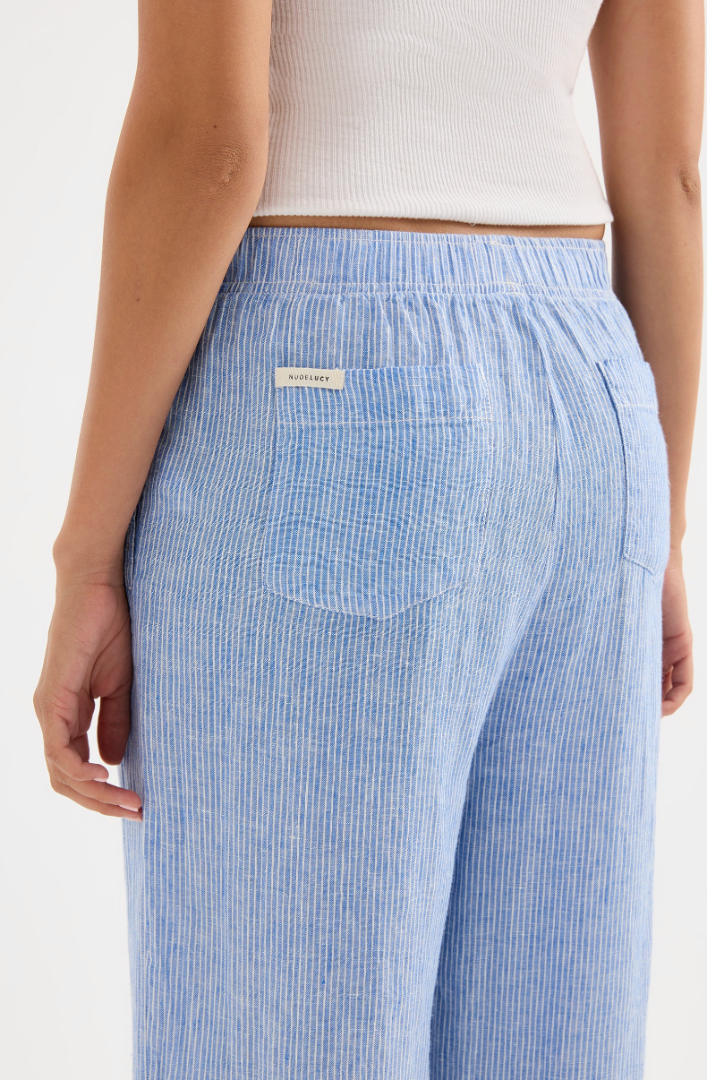 NUDE LUCY Lounge Crop Linen Pant BLUE STRIPE