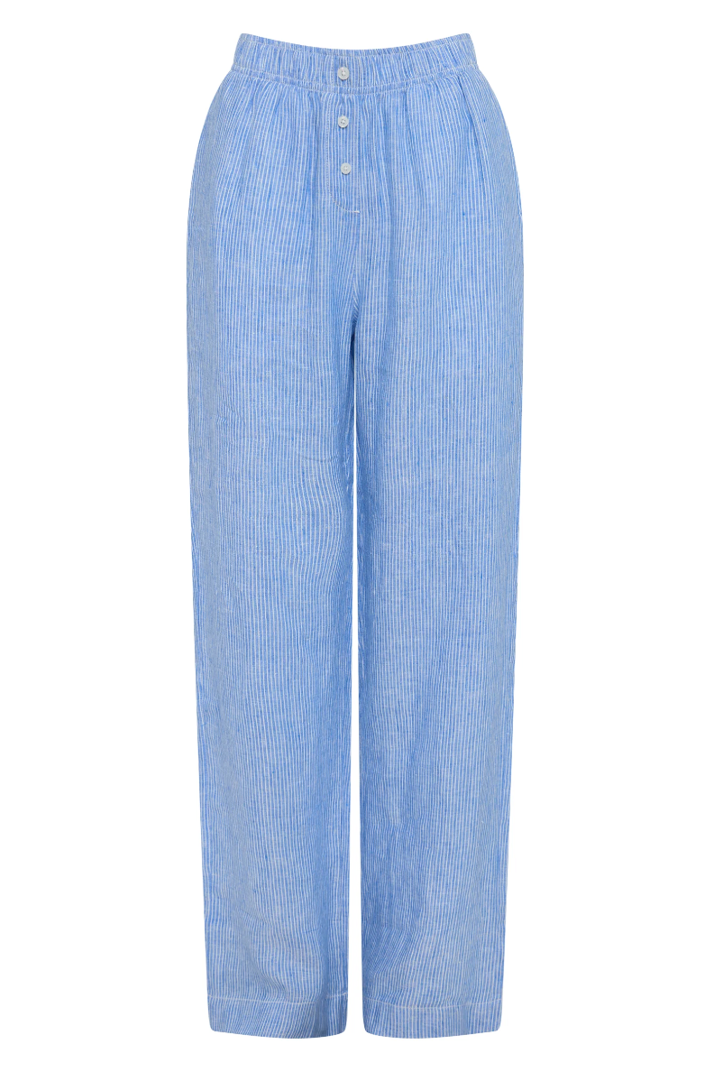 NUDE LUCY Lounge Crop Linen Pant BLUE STRIPE