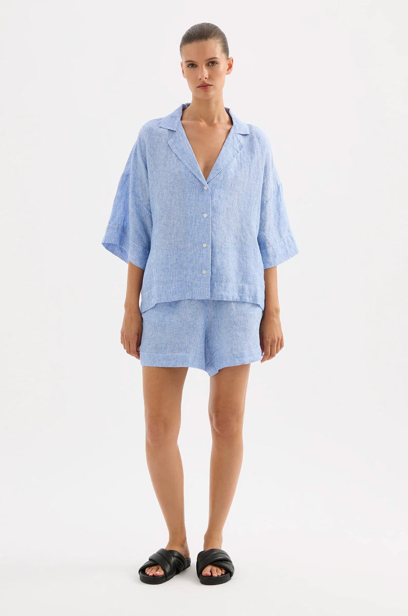 NUDE LUCY Lounge Linen Short BLUE STRIPE