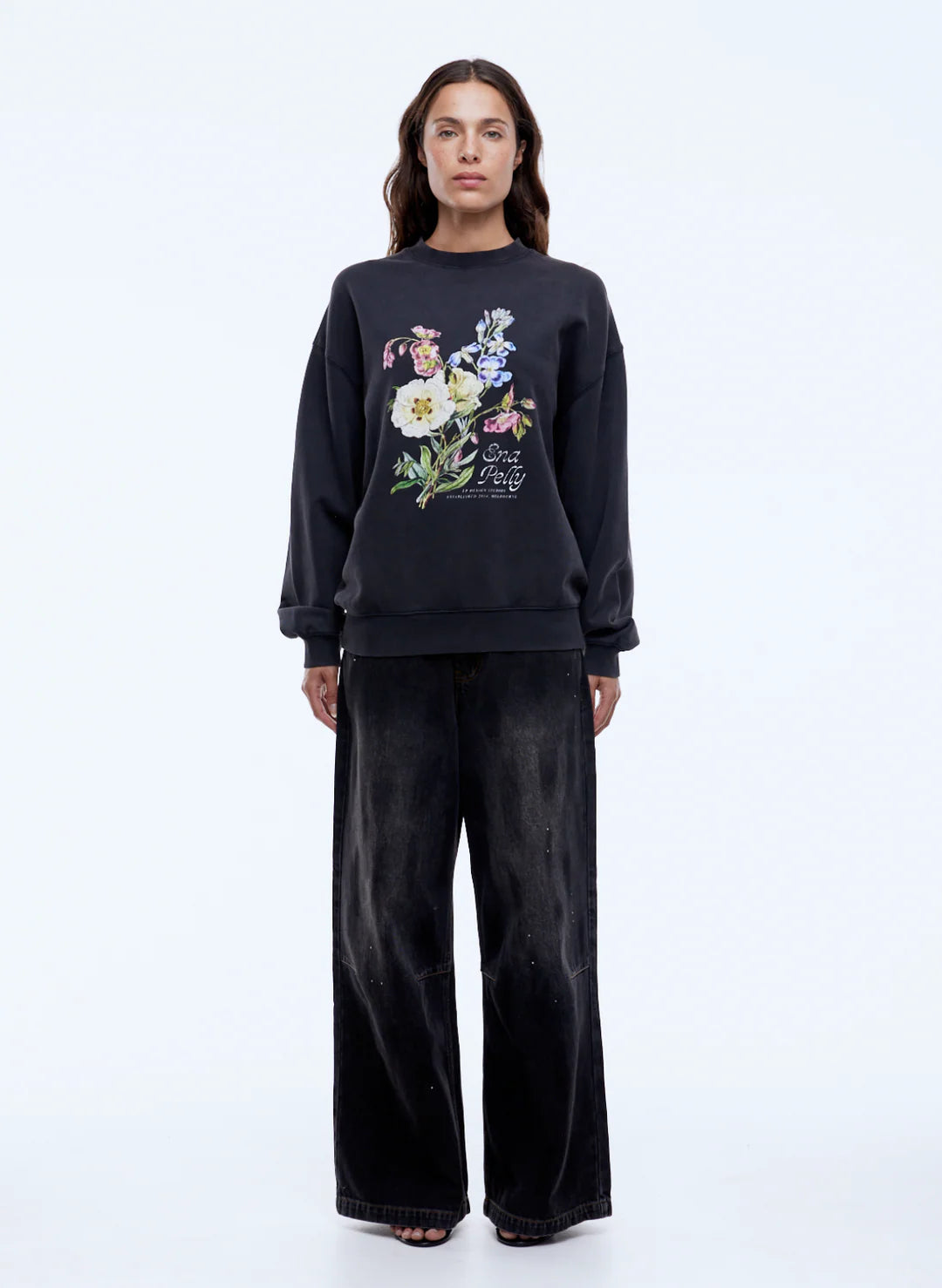 ENA PELLY Vintage Bouquet Sweatshirt BLACK