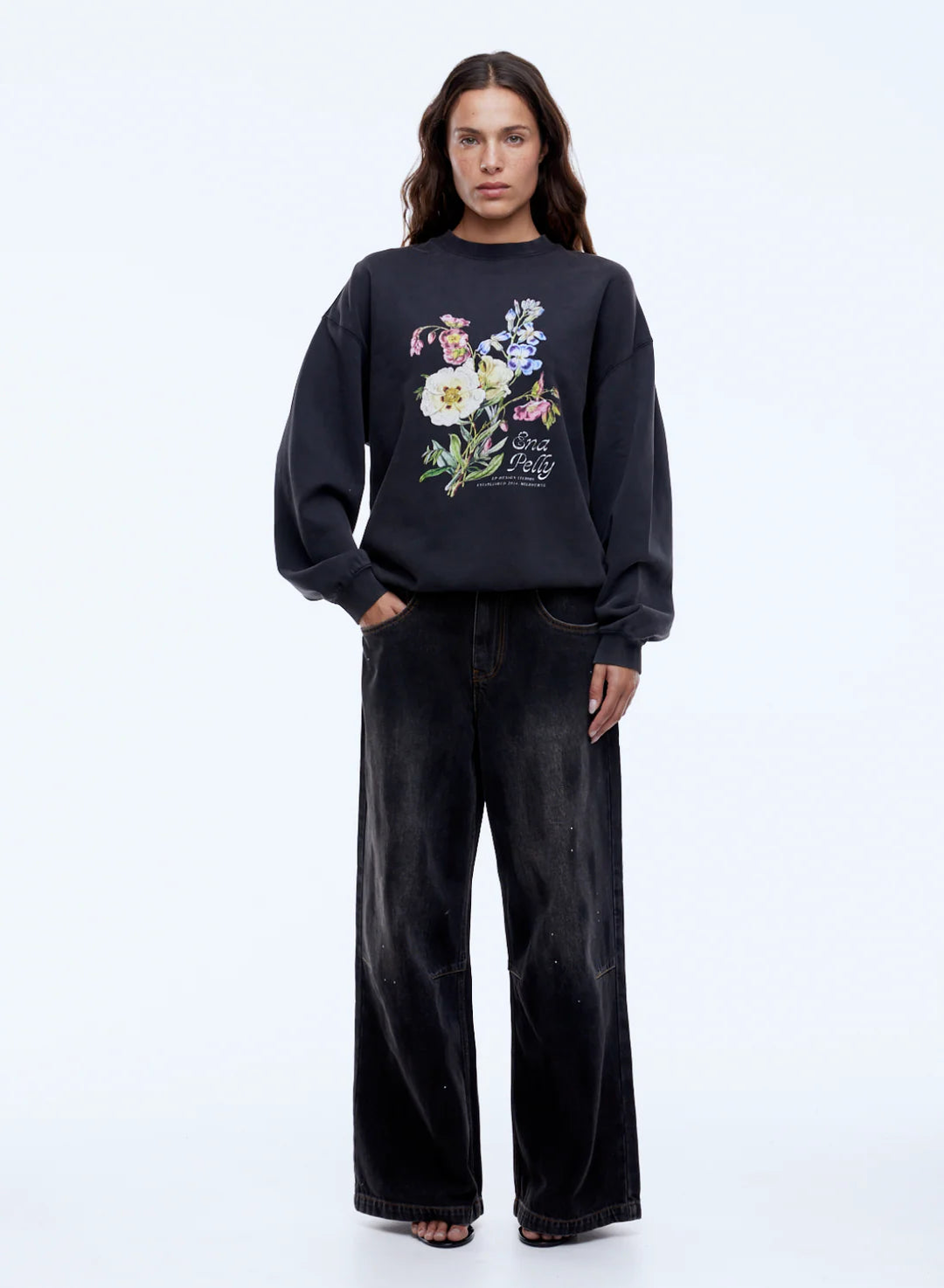 ENA PELLY Vintage Bouquet Sweatshirt BLACK