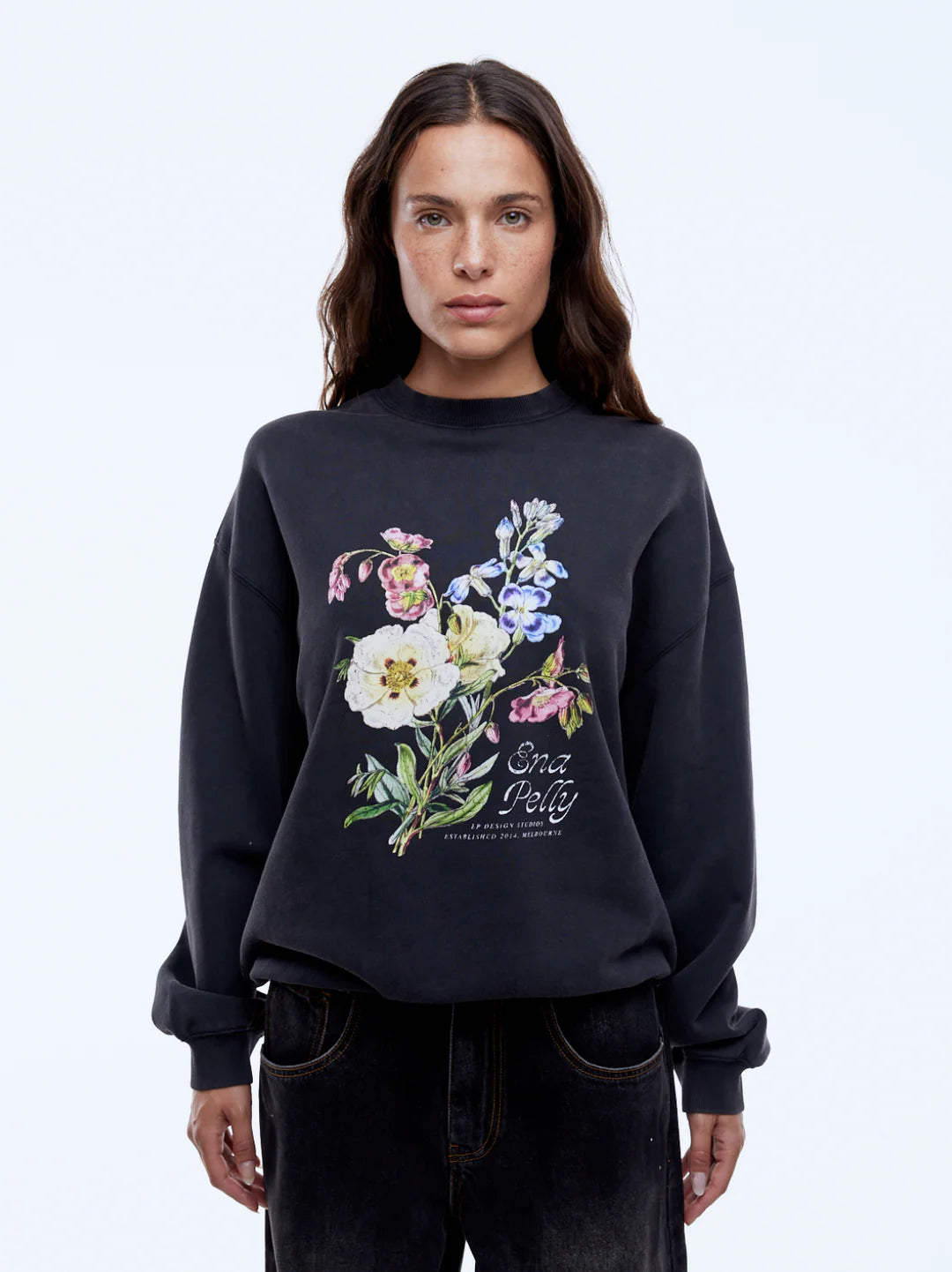 ENA PELLY Vintage Bouquet Sweatshirt BLACK