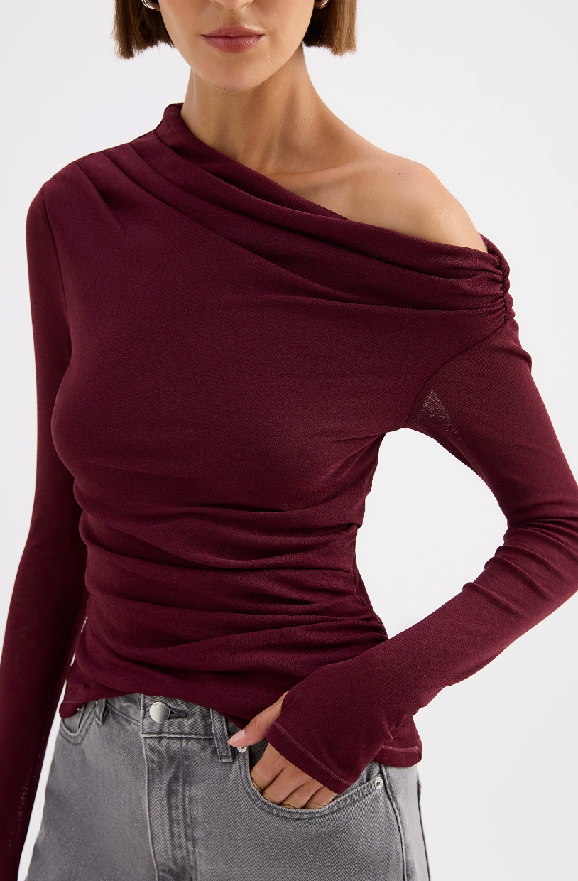 NUDE LUCY Rue Mesh Long Sleeve MERLOT