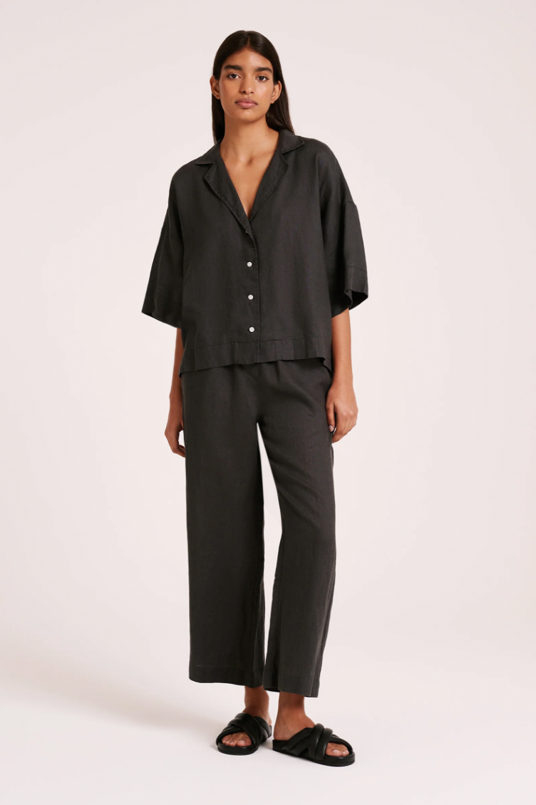 NUDE LUCY Lounge Linen Crop Pant COAL