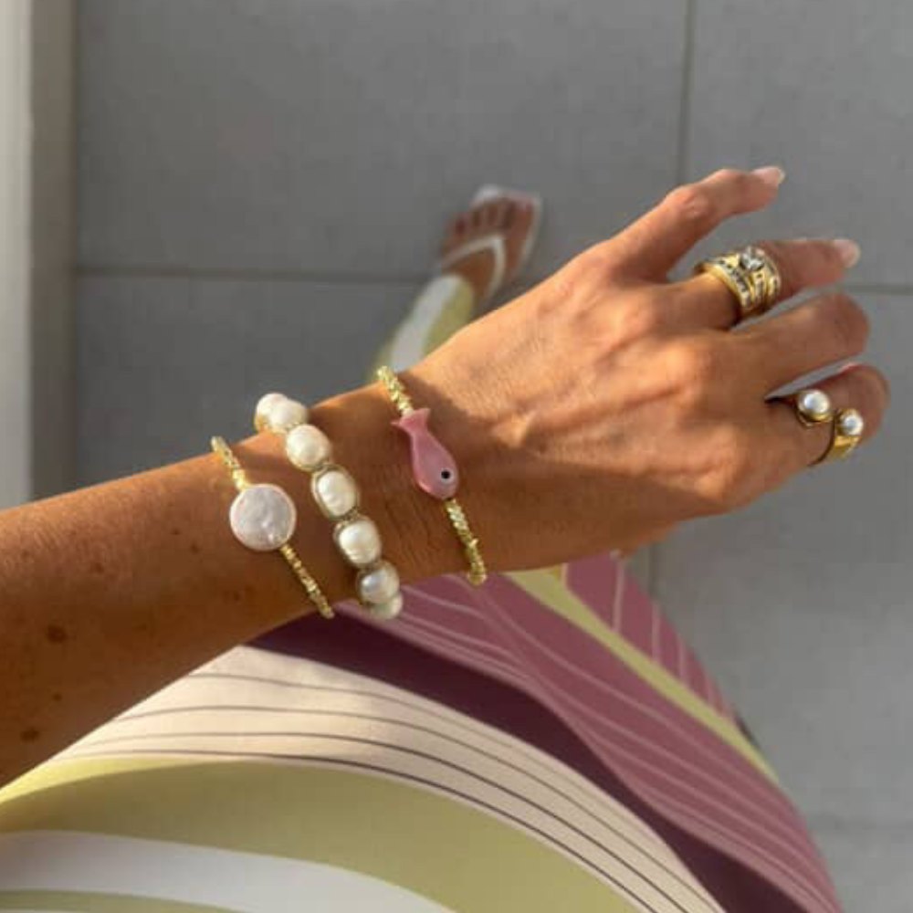 HEI TAI Gold Charm Bracelet PINK FISH