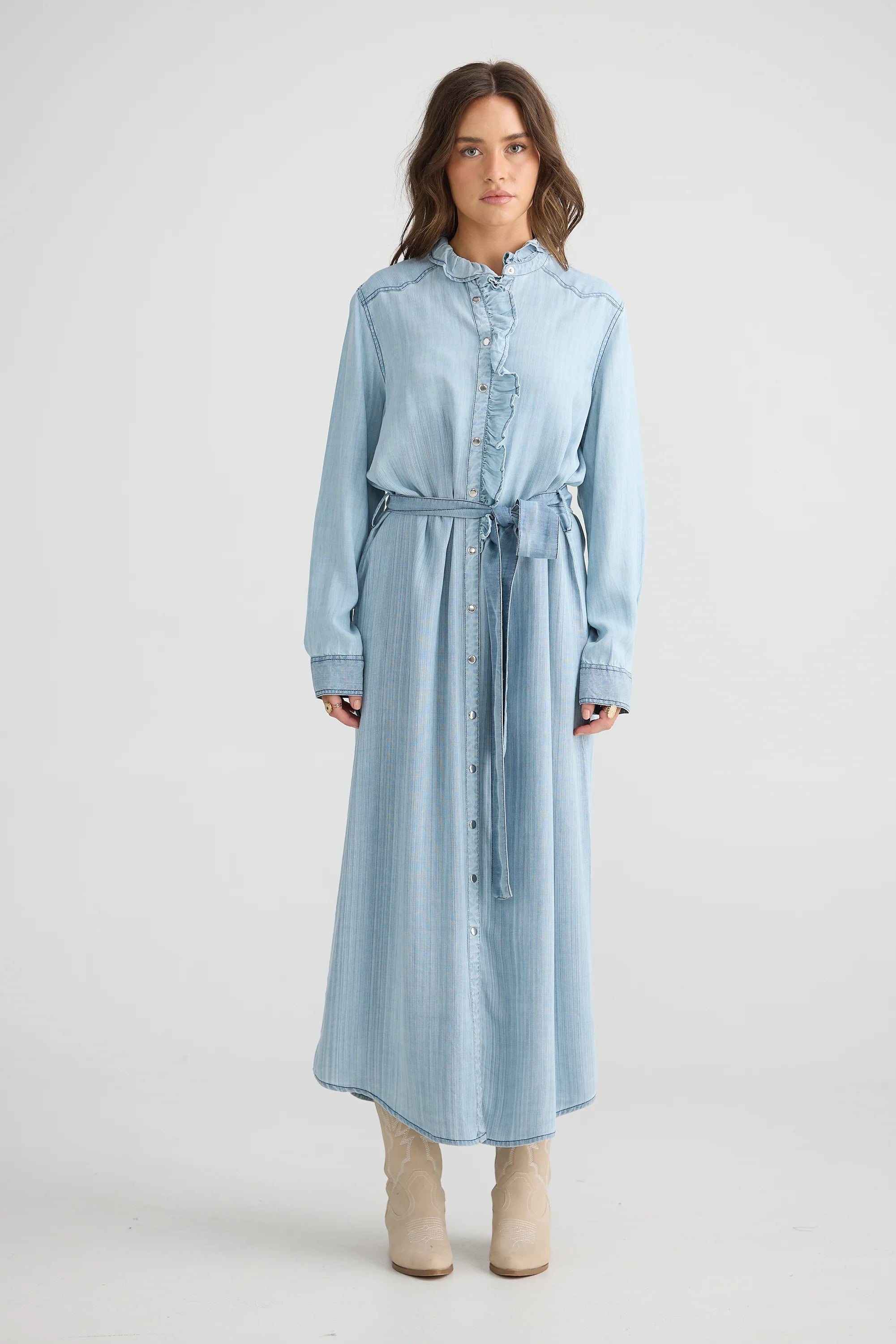 TALISMAN Pedro Maxi Dress LIGHT WASH DENIM
