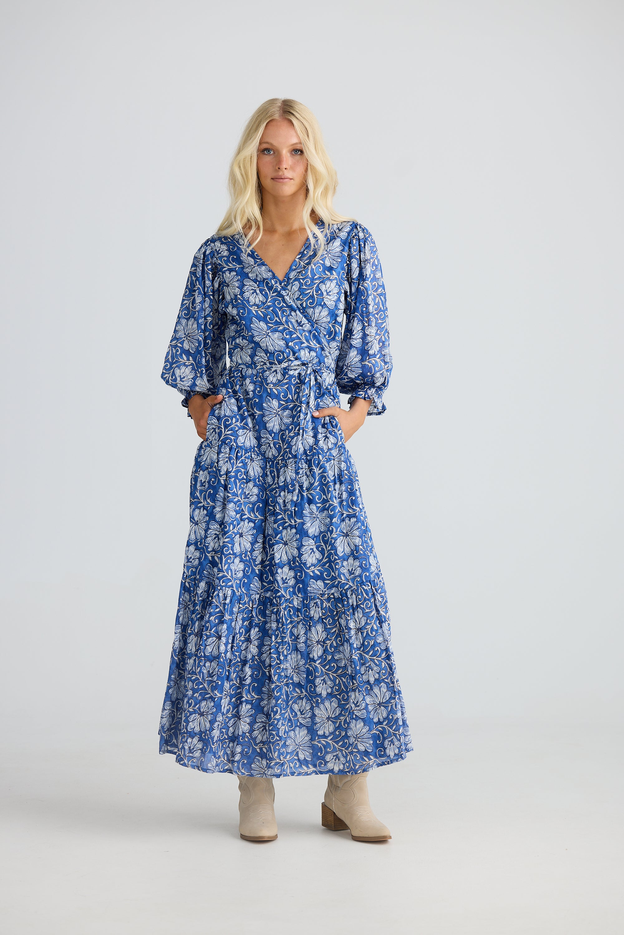TALISMAN Tara Wrap Dress BLUE BLOSSOM