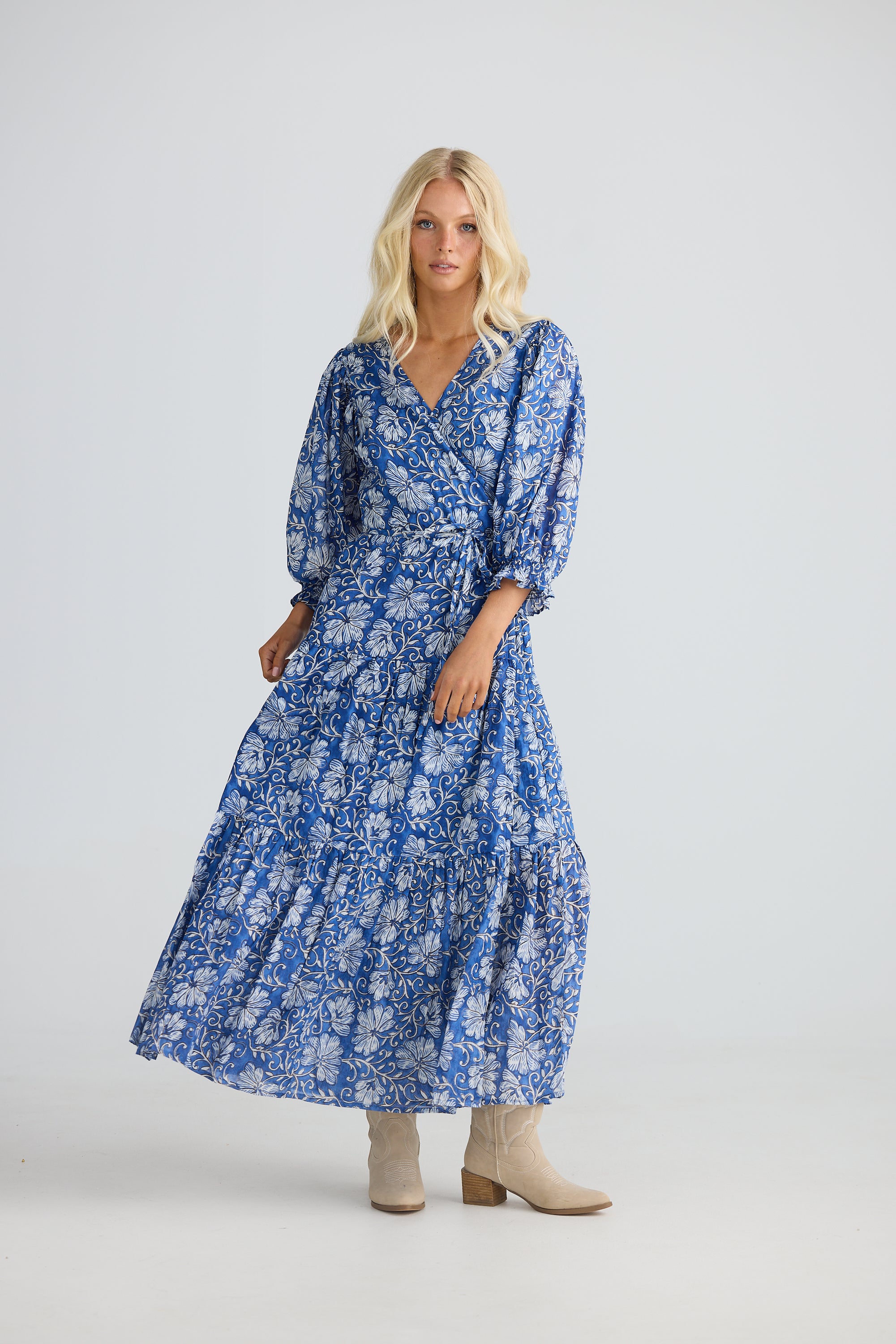 TALISMAN Tara Wrap Dress BLUE BLOSSOM