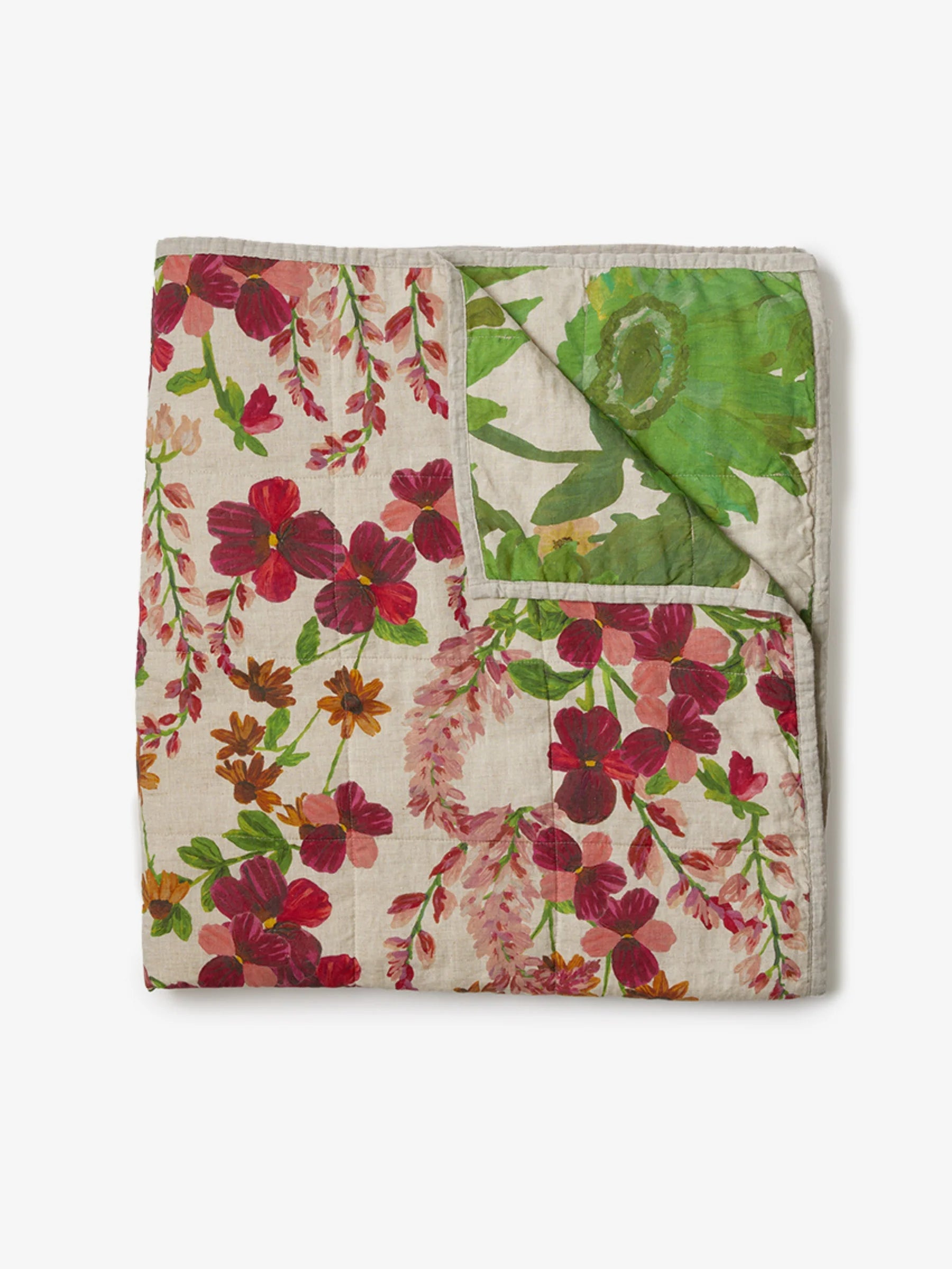BONNIE AND NEIL Quilted Throw LUPIN MULTI / MARIGOLD LEAF